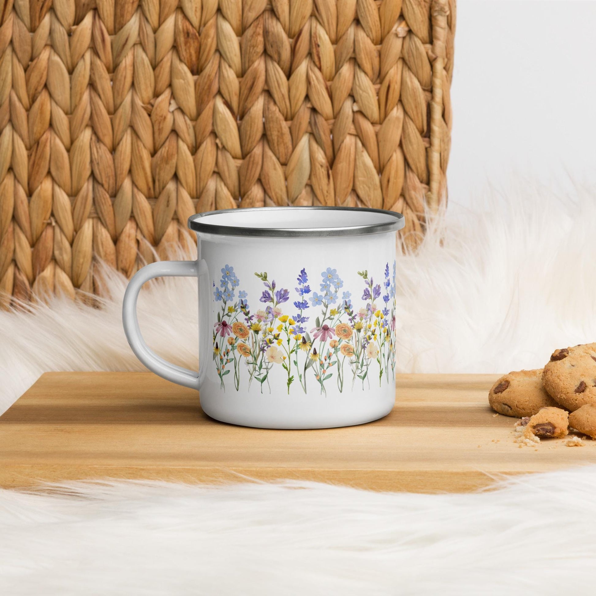 Watercolor Wildflowers | Enamel Mug | Camping Mug | Botanical Floral Gift for Outdoors and Nature Lovers
