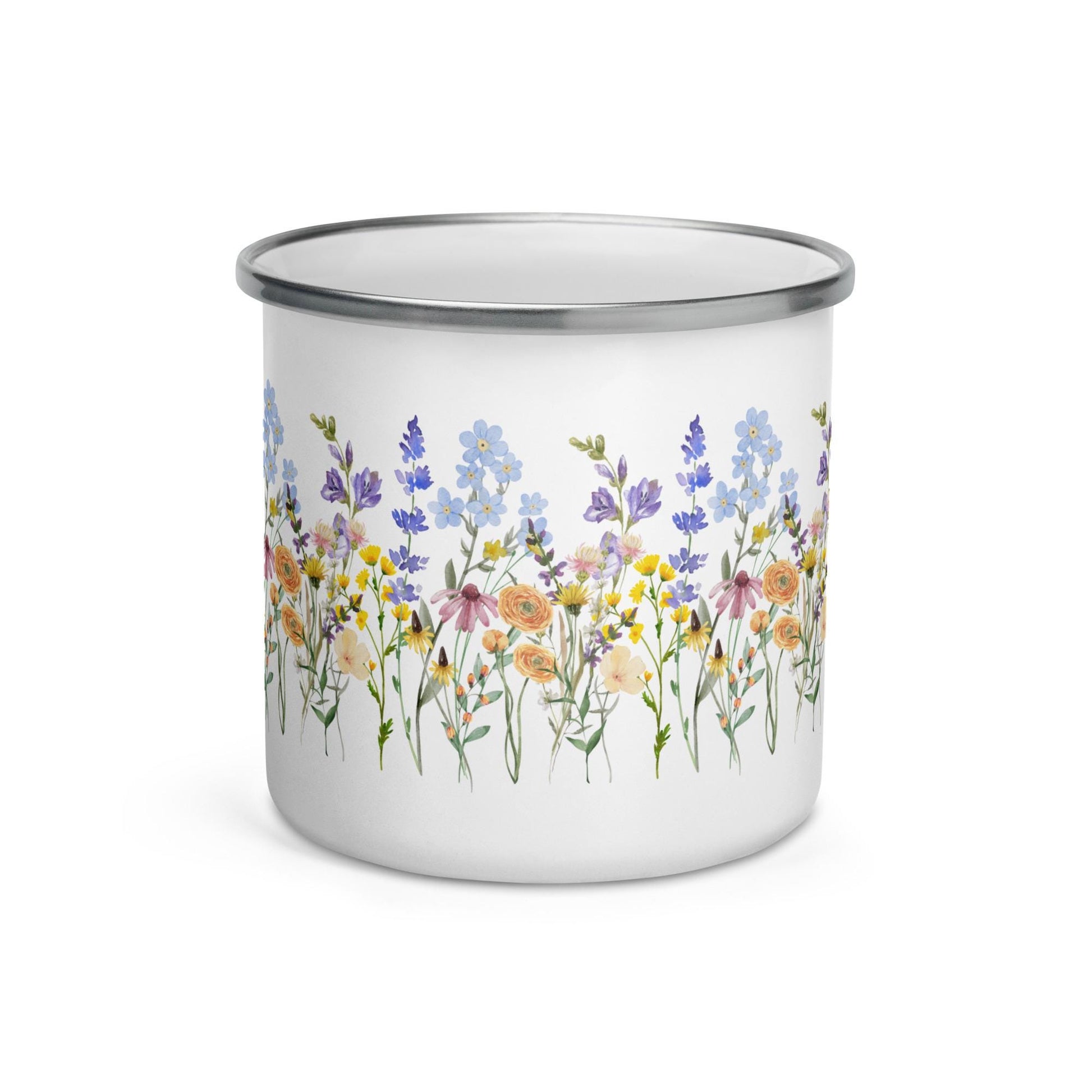Watercolor Wildflowers | Enamel Mug | Camping Mug | Botanical Floral Gift for Outdoors and Nature Lovers