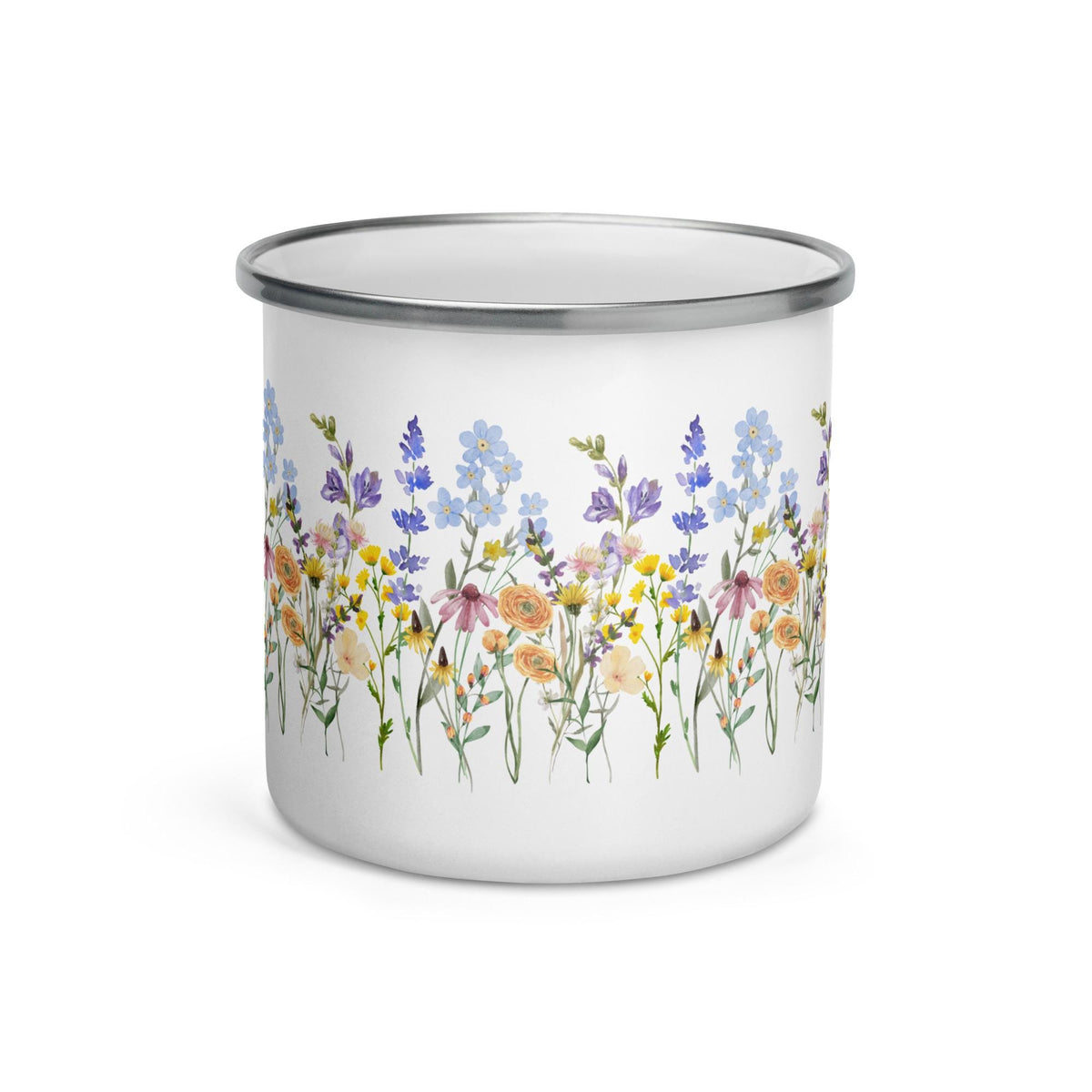Watercolor Wildflowers | Enamel Mug | Camping Mug | Botanical Floral Gift for Outdoors and Nature Lovers