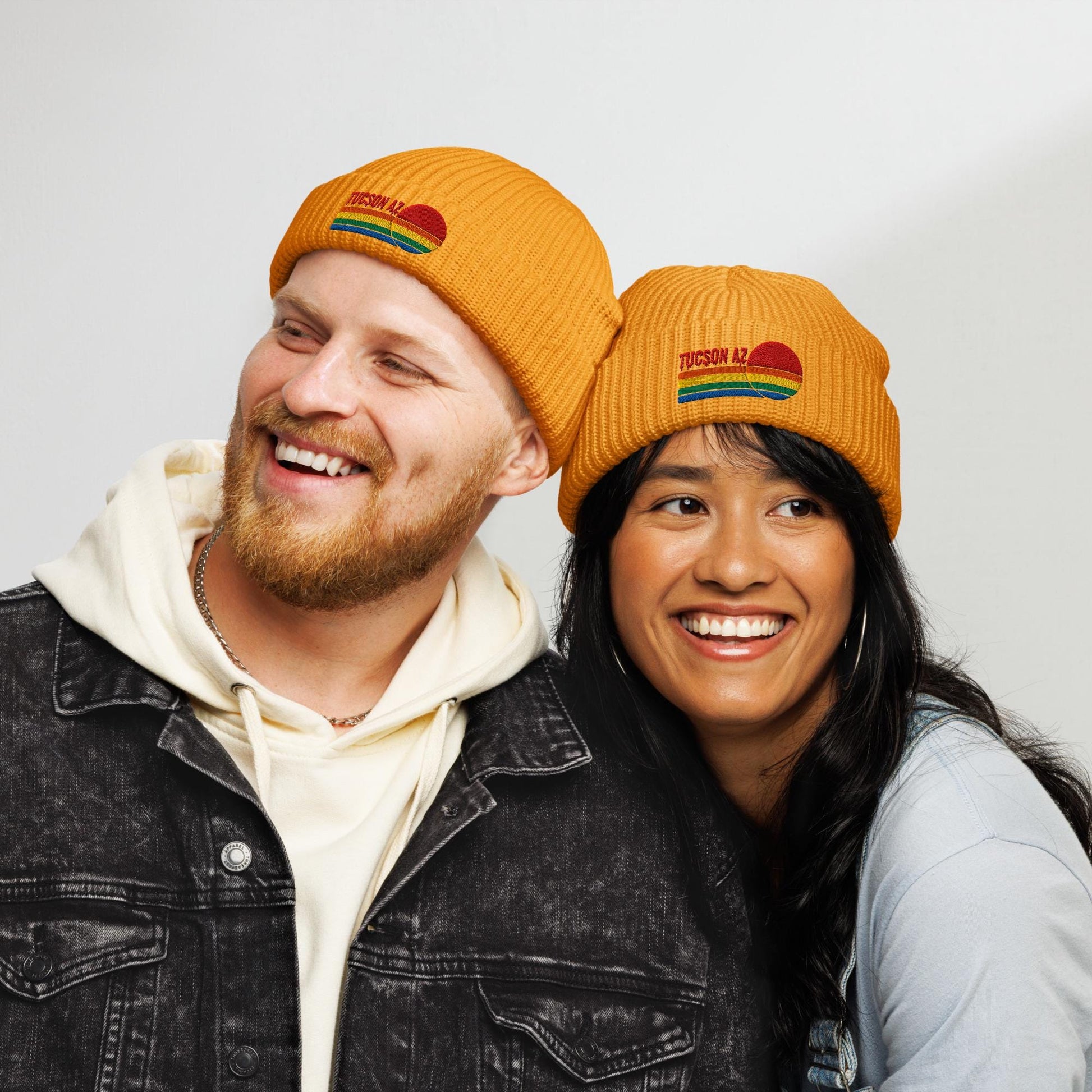 Tucson Knit Beanie | Fisherman Style with Colorful Sunset Embroidery | Sunset Tucson Beanie