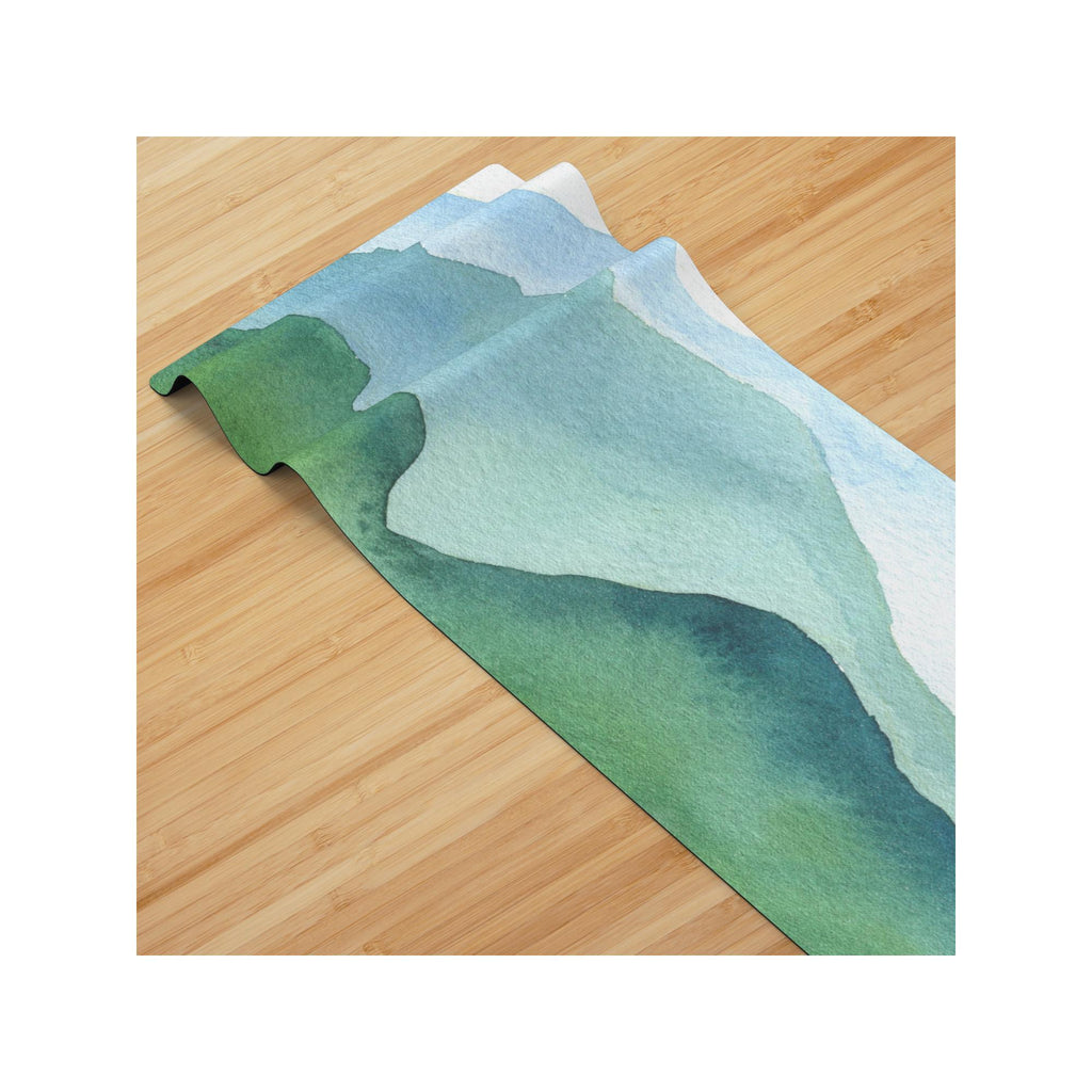 Watercolor Mountain Scene Yoga Mat | Eco-Friendly Design | Non-Slip Suede Top & Rubber Bottom | 70-Inch Mat with Carry Strap