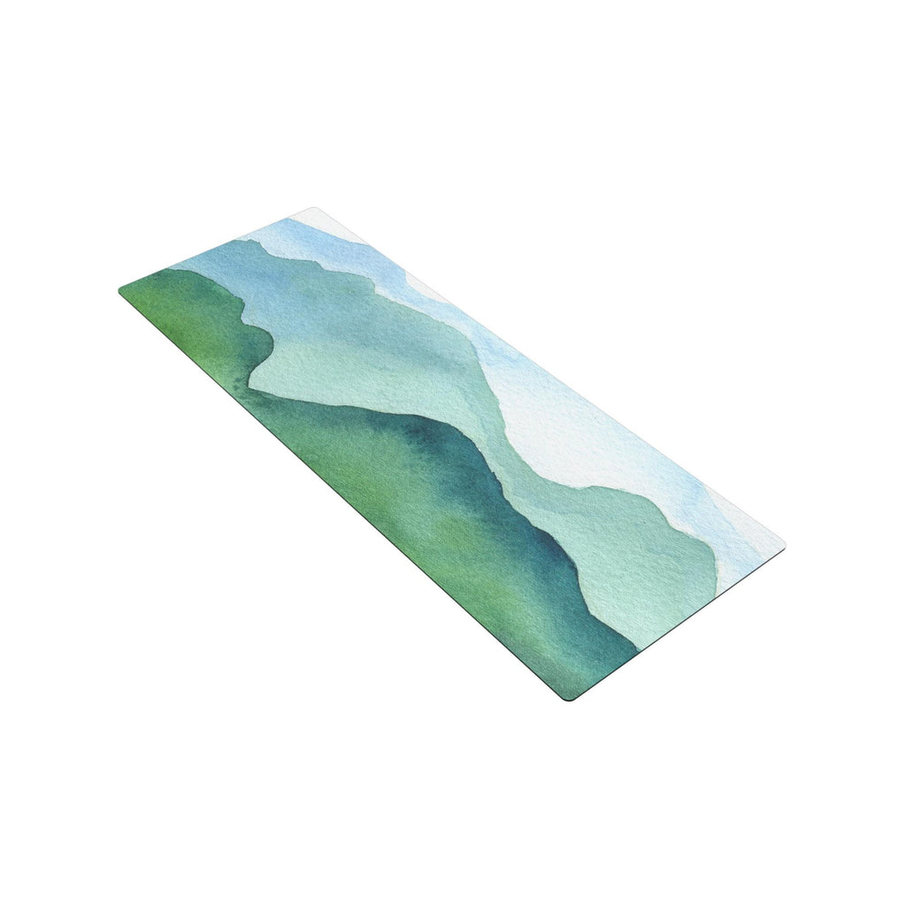 Watercolor Mountain Scene Yoga Mat | Eco-Friendly Design | Non-Slip Suede Top & Rubber Bottom | 70-Inch Mat with Carry Strap