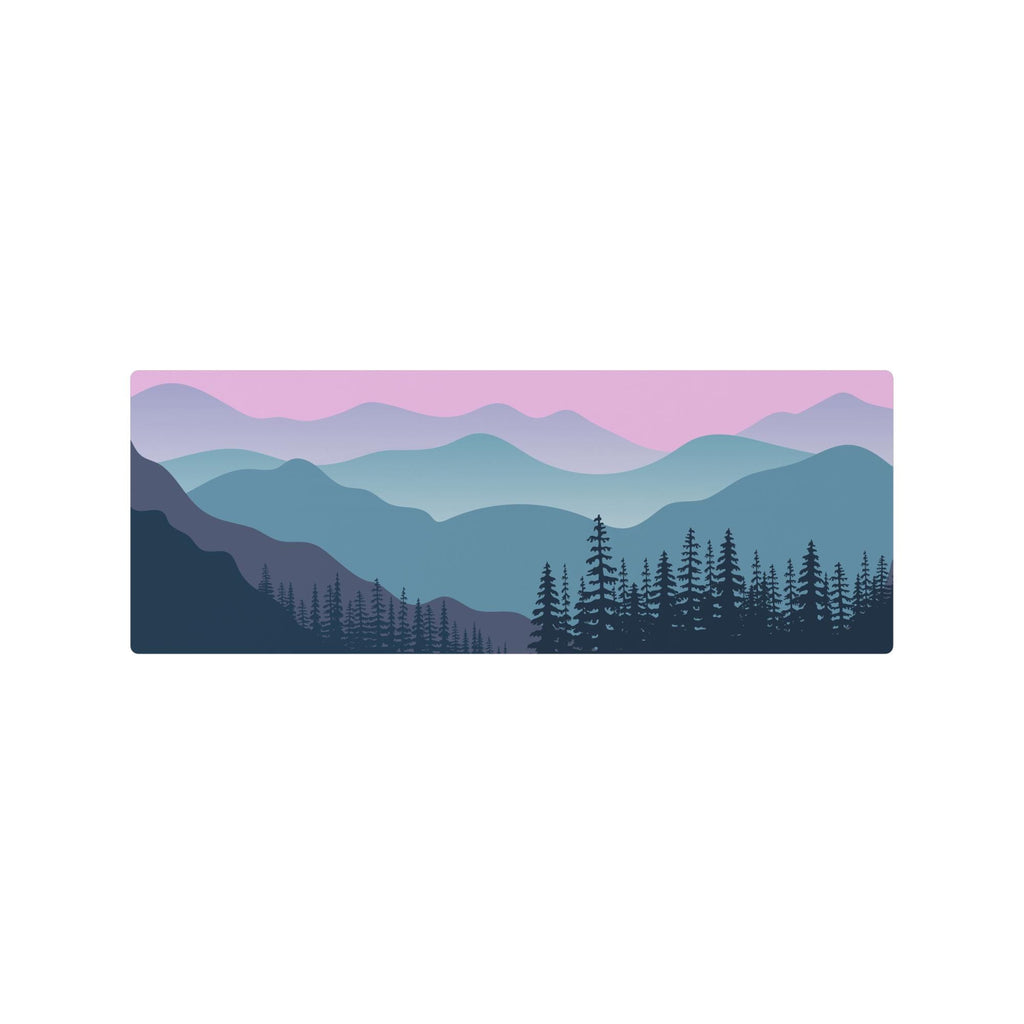 Mountain Scene Yoga Mat | Sunset Forest Design | Non-Slip Suede Top & Rubber Bottom | 70-Inch Mat with Carry Strap