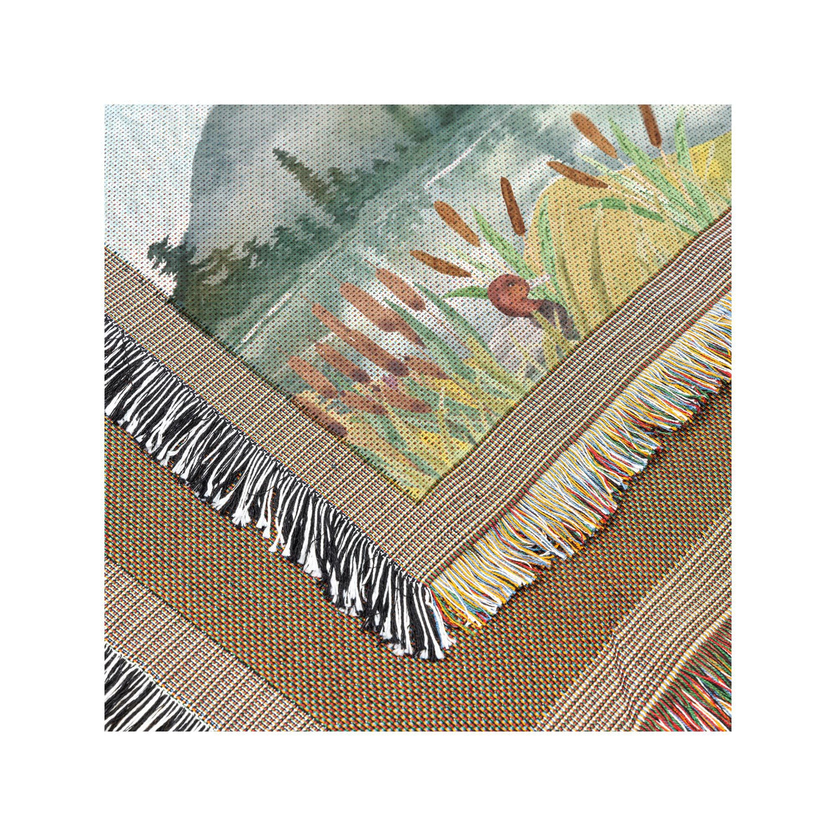 Cottagecore Blanket | Mallard Ducks Flying | Lake & Cattails Design | Rustic Mountain Decor