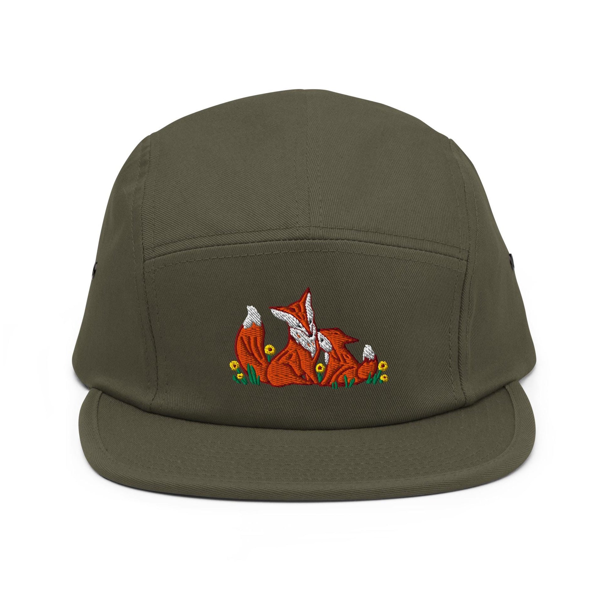Embroidered Fox & Kit Five Panel Hat | Nature-Inspired Outdoor Cap for Nature Lovers | Camp Hat Gift