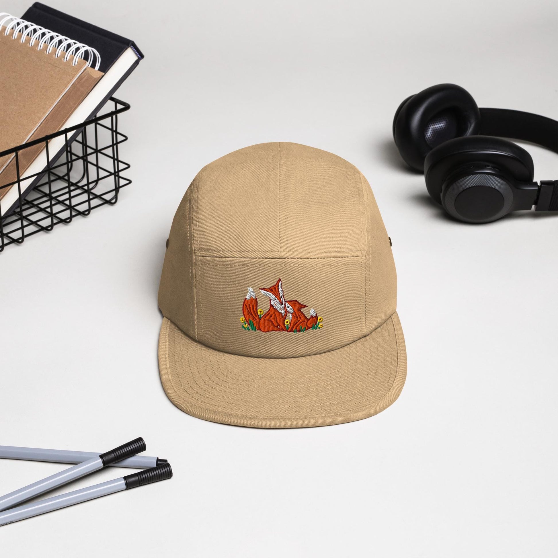Embroidered Fox & Kit Five Panel Hat | Nature-Inspired Outdoor Cap for Nature Lovers | Camp Hat Gift