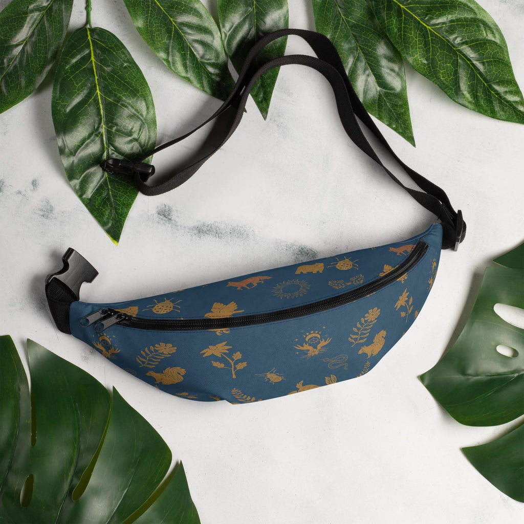 Cottagecore Boho Fanny Pack | Boho Animal Print | Moon Phase & Animals | Dark Blue