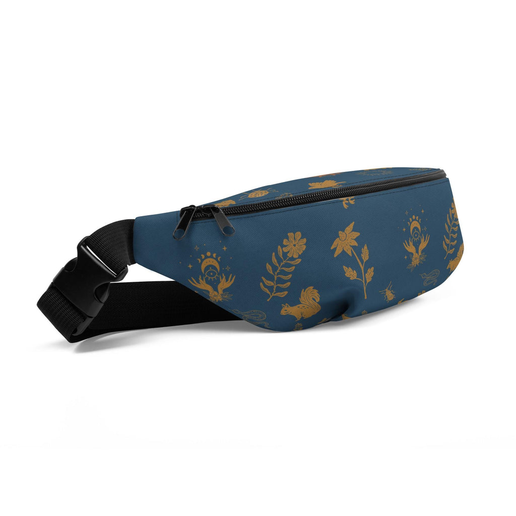Cottagecore Boho Fanny Pack | Boho Animal Print | Moon Phase & Animals | Dark Blue