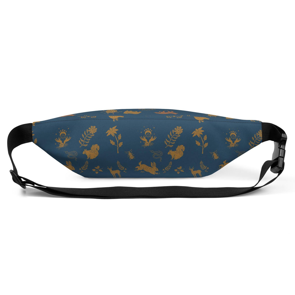 Cottagecore Boho Fanny Pack | Boho Animal Print | Moon Phase & Animals | Dark Blue