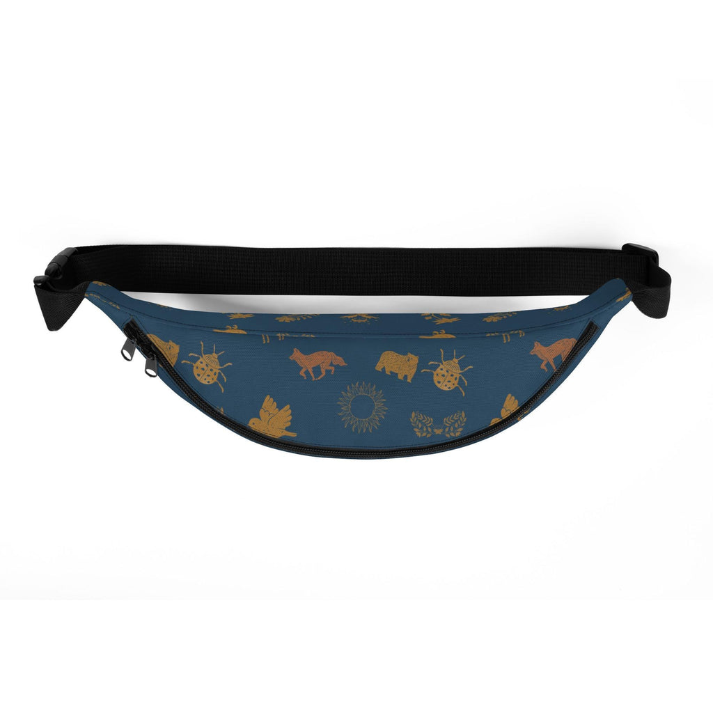 Cottagecore Boho Fanny Pack | Boho Animal Print | Moon Phase & Animals | Dark Blue