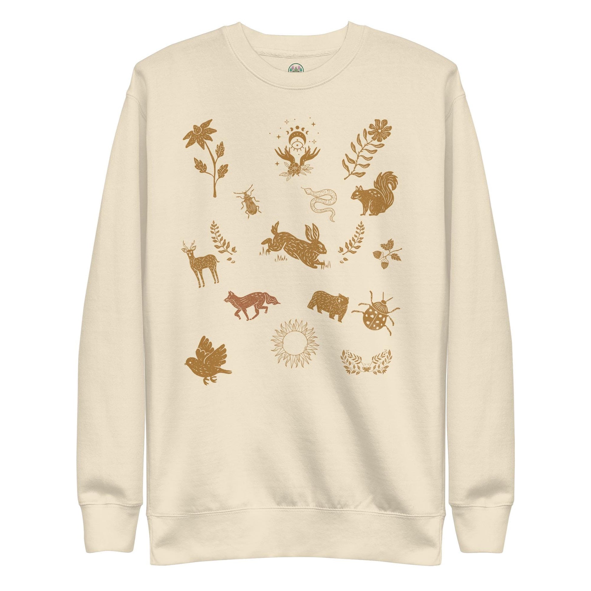 Cottagecore Boho Sweatshirt | Boho Animal Print | Moon Phase & Animals | Unisex Sweatshirt