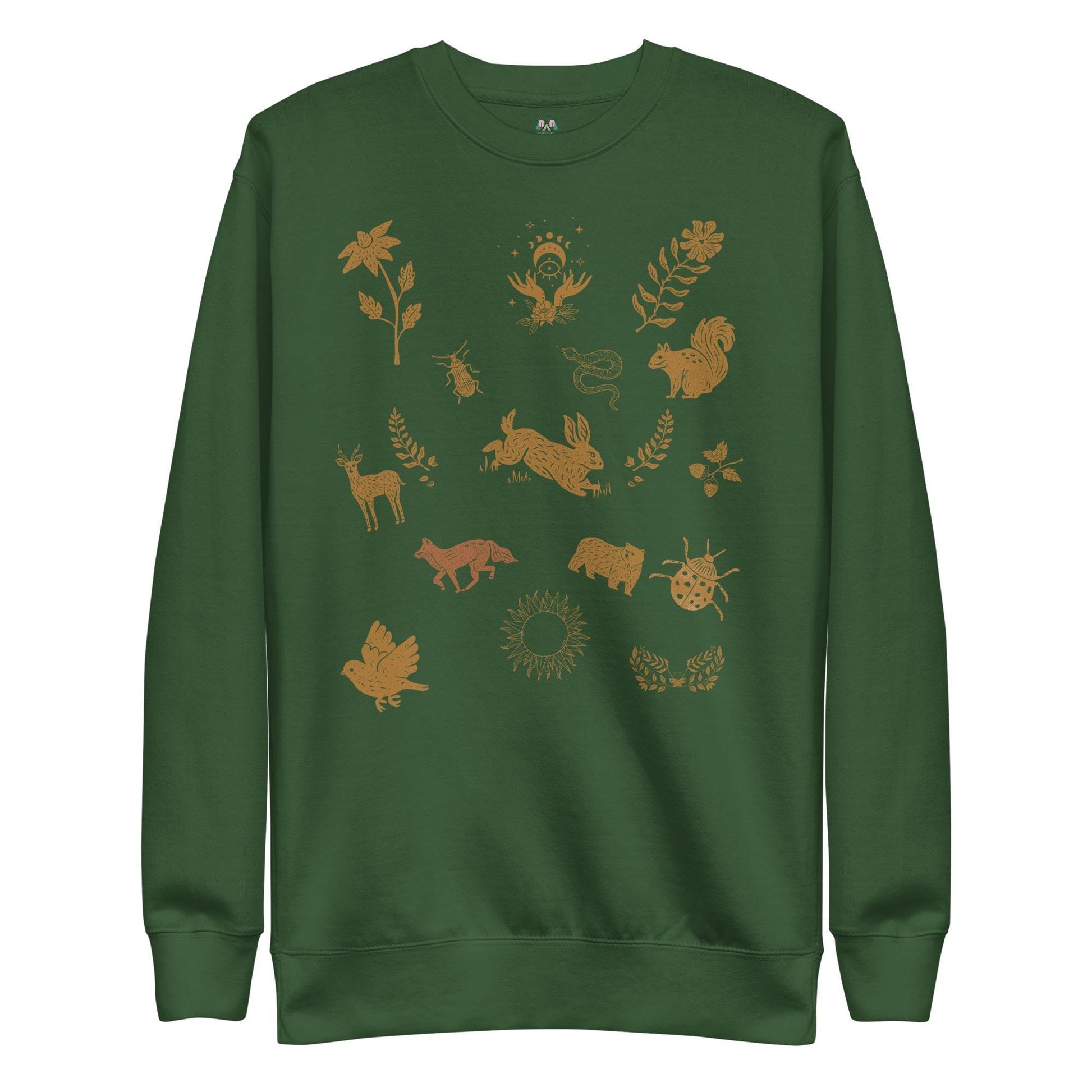 Cottagecore Boho Sweatshirt | Boho Animal Print | Moon Phase & Animals | Unisex Sweatshirt