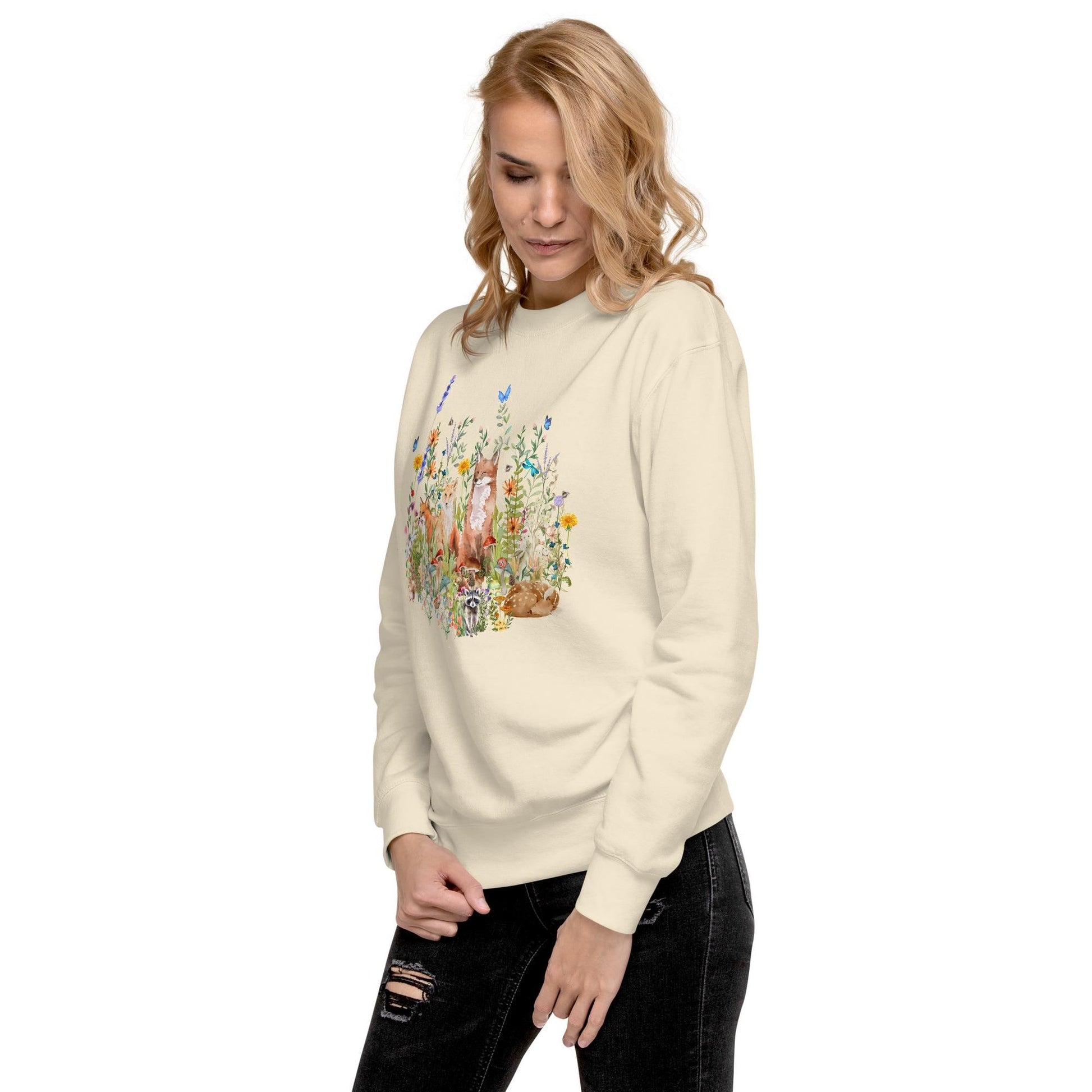 Watercolor Woodland Creatures Sweatshirt | Cottagecore Style | Boho Aesthetic | Floral Botanical Shirt | Unisex Sweatshirt