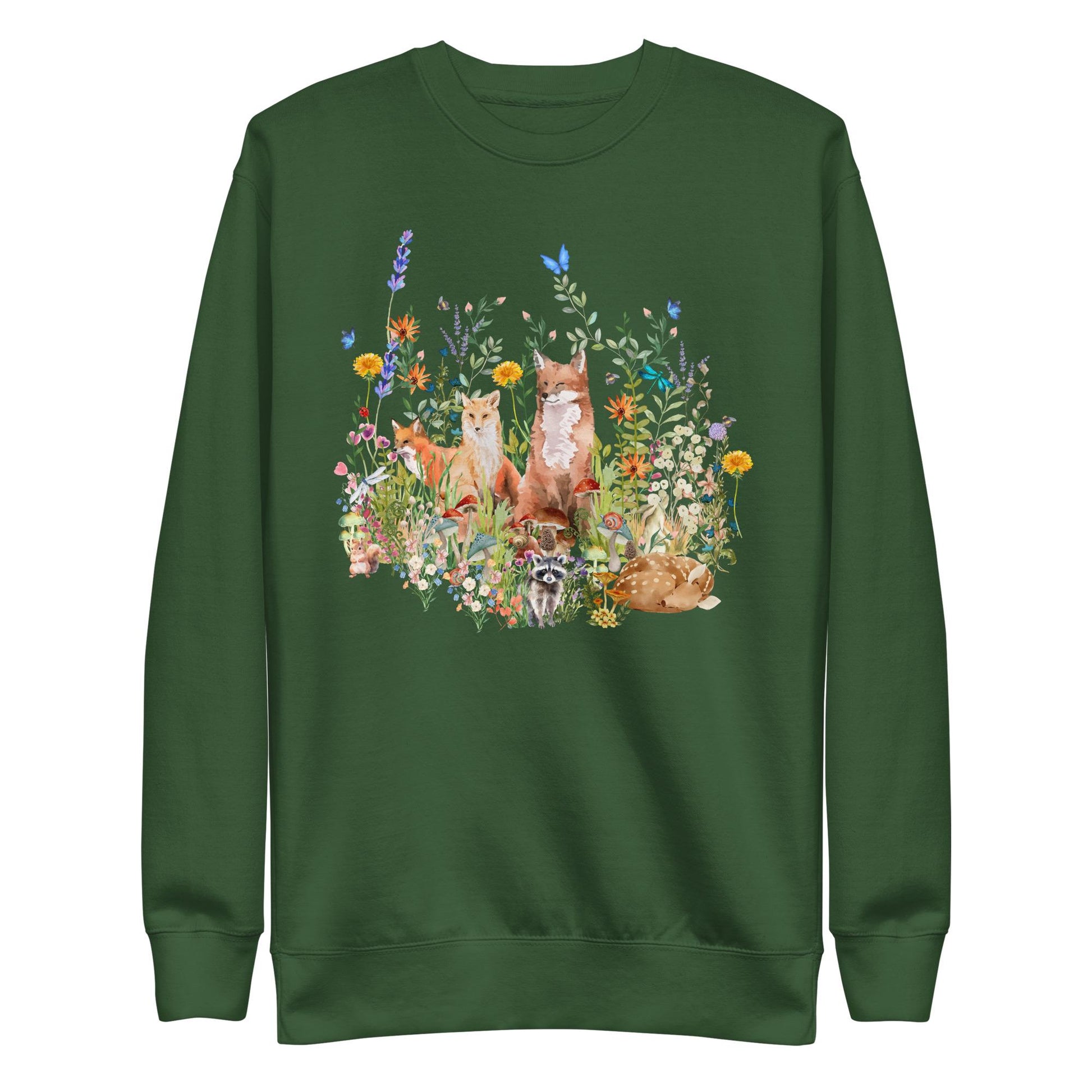 Watercolor Woodland Creatures Sweatshirt | Cottagecore Style | Boho Aesthetic | Floral Botanical Shirt | Unisex Sweatshirt