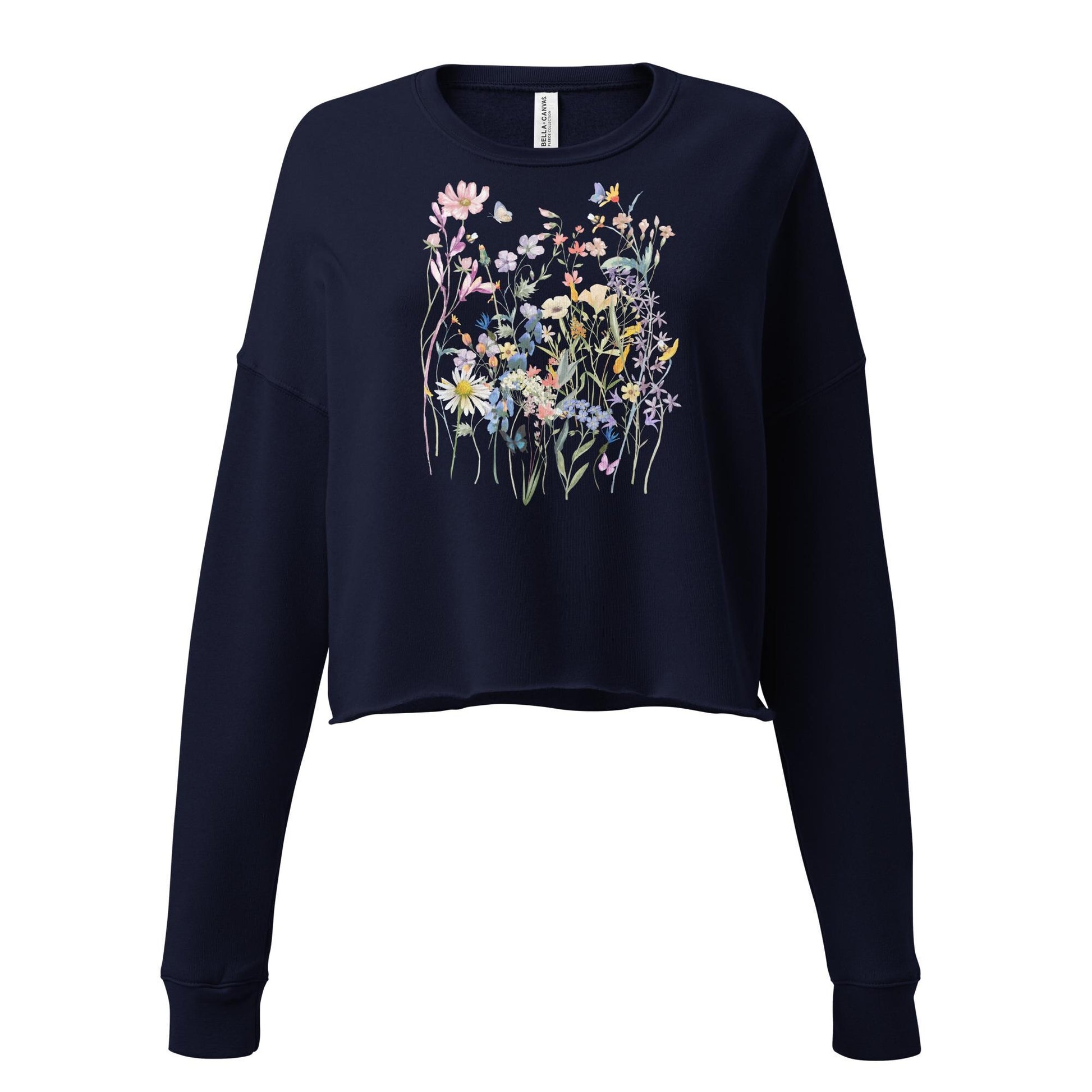 Watercolor Wildflowers Crop Sweatshirt | Botanical Floral Shirt | Cottagecore | Boho | Gift For Gardeners and Nature Lovers