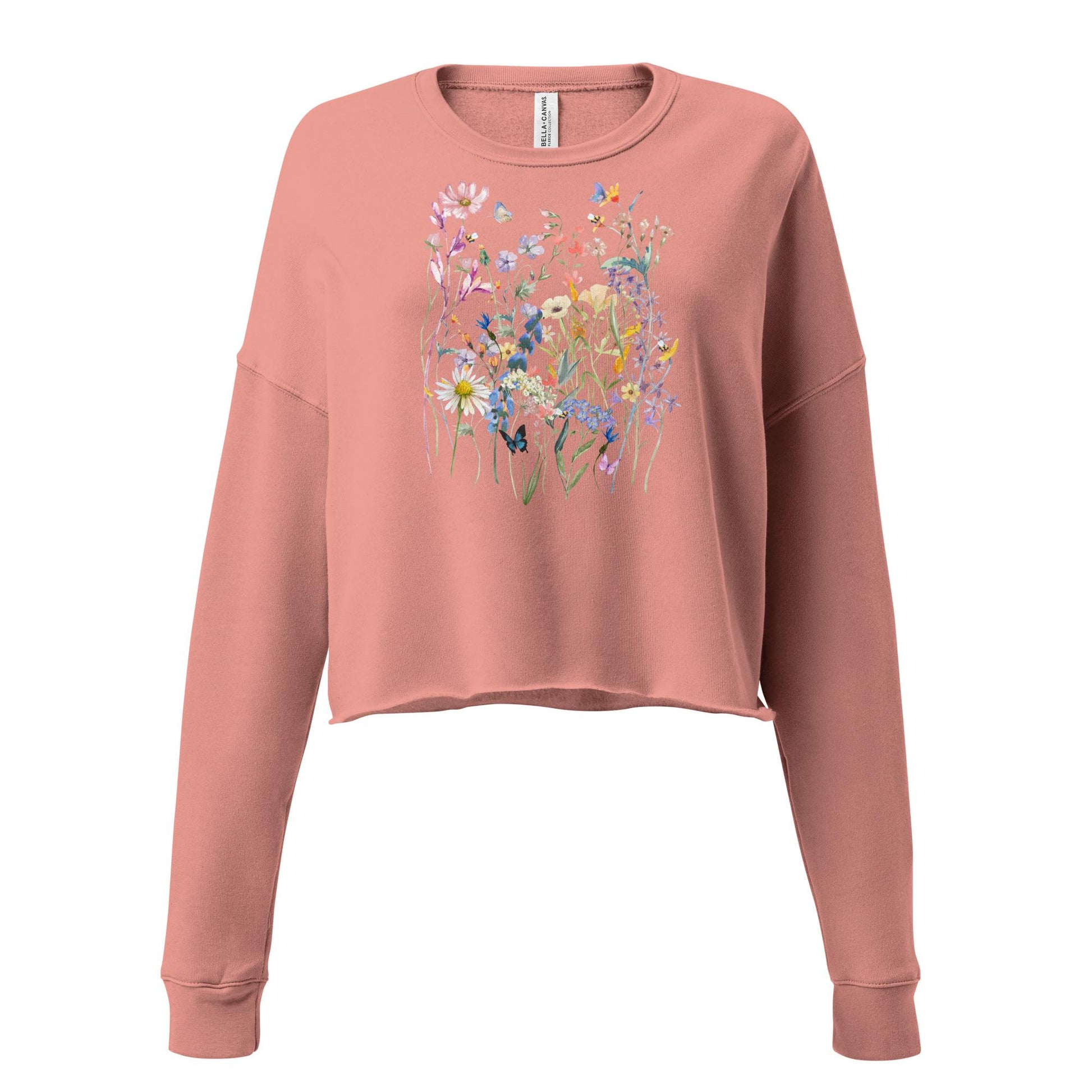 Watercolor Wildflowers Crop Sweatshirt | Botanical Floral Shirt | Cottagecore | Boho | Gift For Gardeners and Nature Lovers