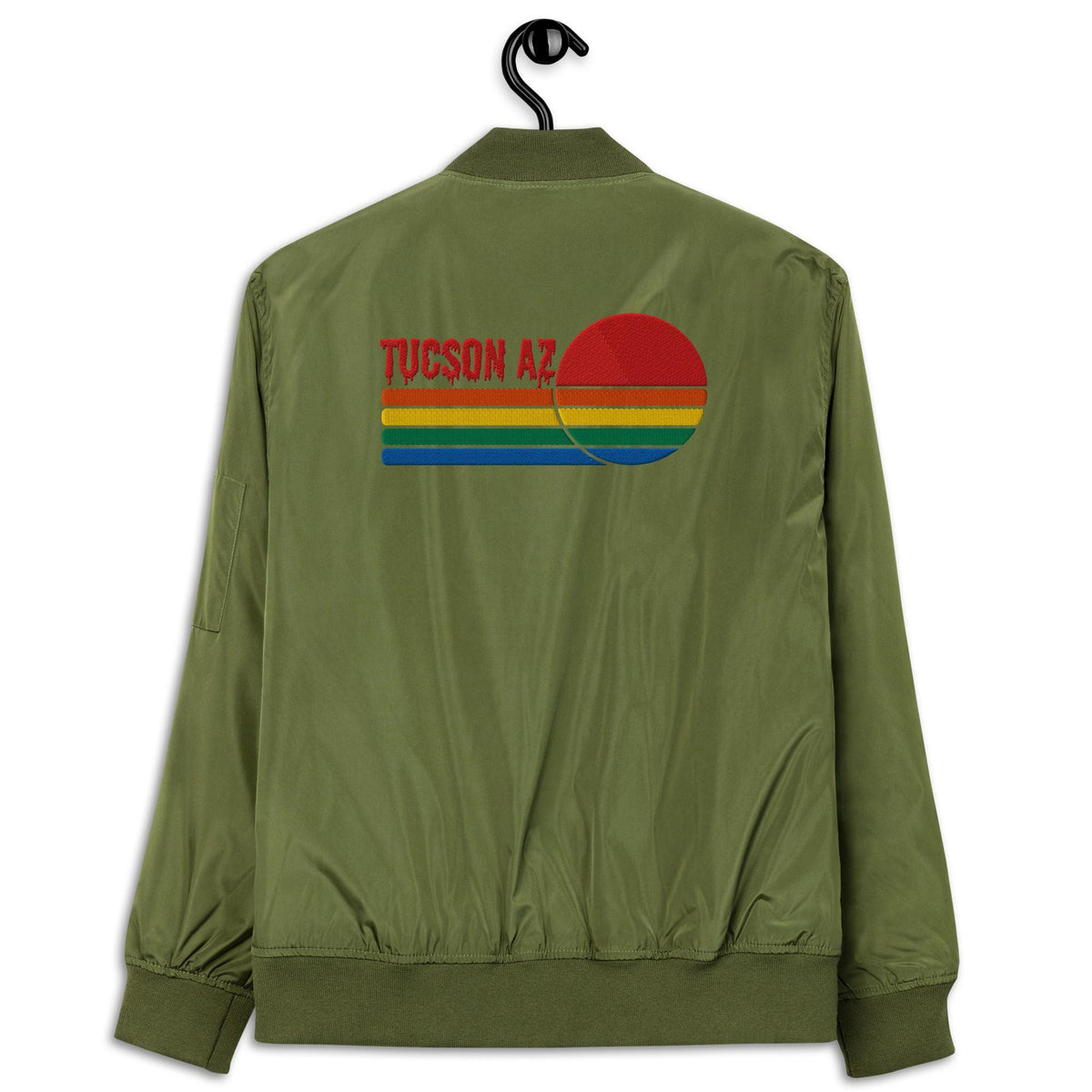 Tucson Drip Bomber Jacket | Red Sun Design | Arizona Style for Sunshine Lovers | Trendy Outerwear