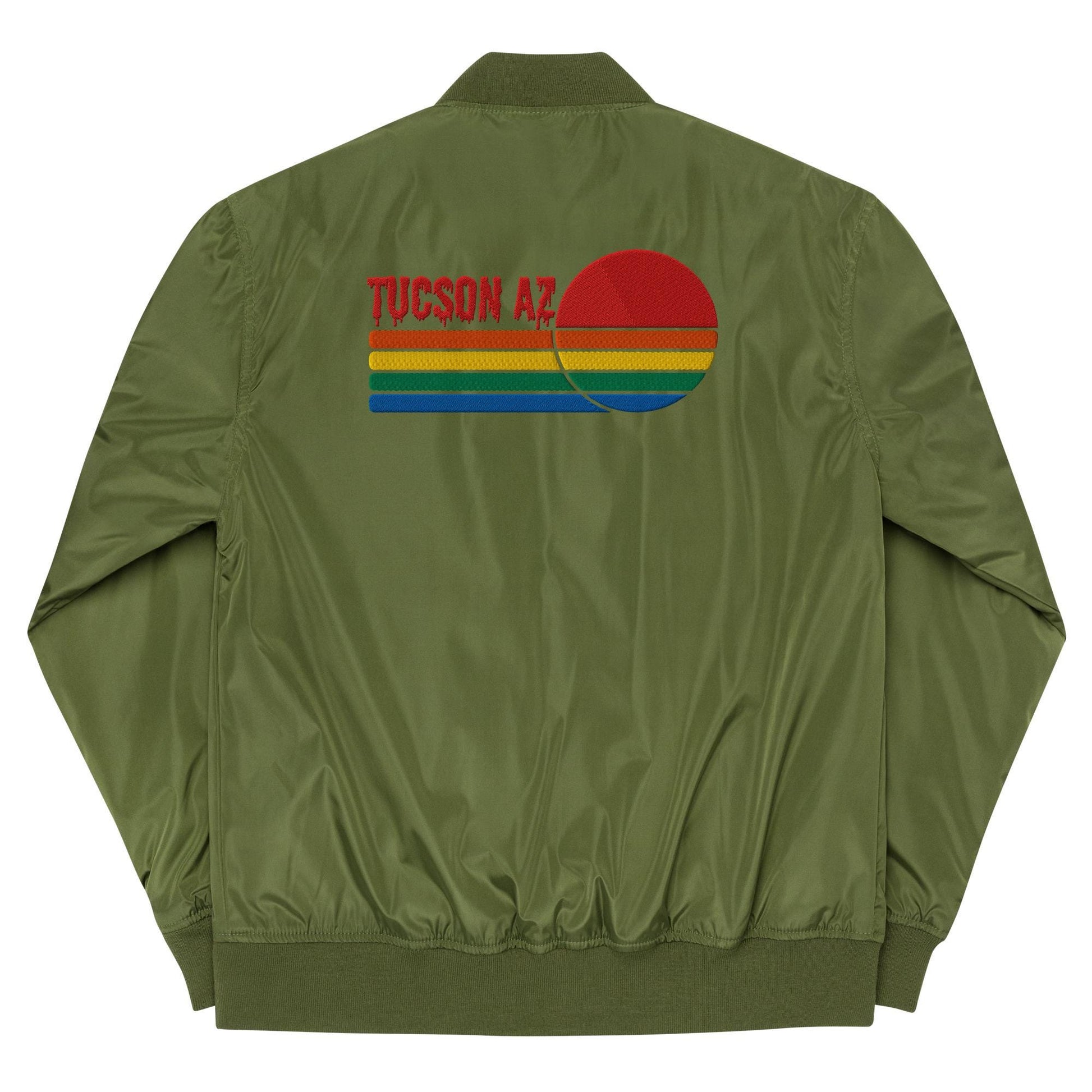 Tucson Drip Bomber Jacket | Red Sun Design | Arizona Style for Sunshine Lovers | Trendy Outerwear