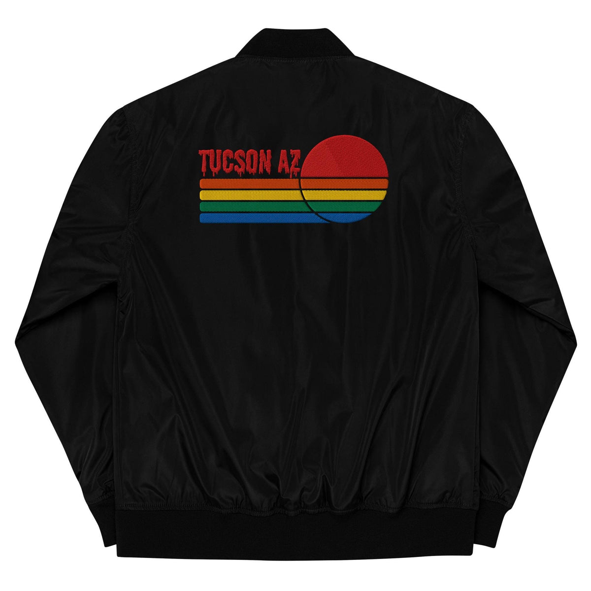 Tucson Drip Bomber Jacket | Red Sun Design | Arizona Style for Sunshine Lovers | Trendy Outerwear