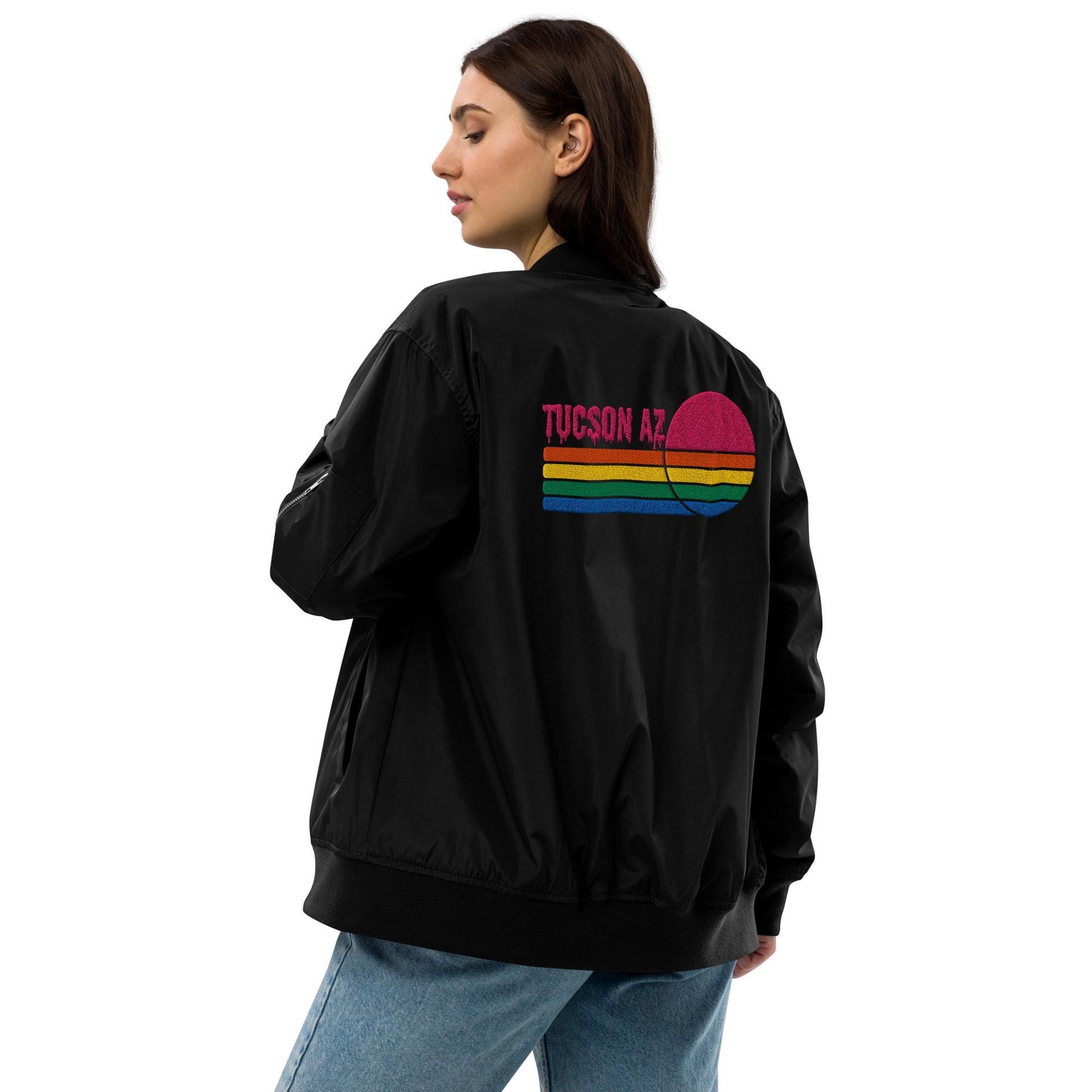 Tucson Drip Bomber Jacket | Pink Design | Arizona Style for Sunshine Lovers | Trendy Outerwear