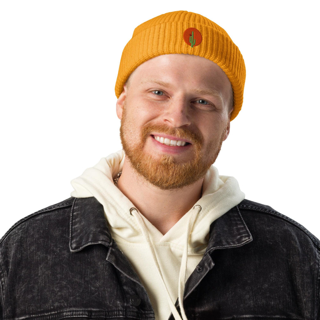 Saguaro Cactus Beanie | Embroidered Fisherman Winter Hat | Saguaro Bloom Design | Unique Cactus Knit Cap for Cold Weather