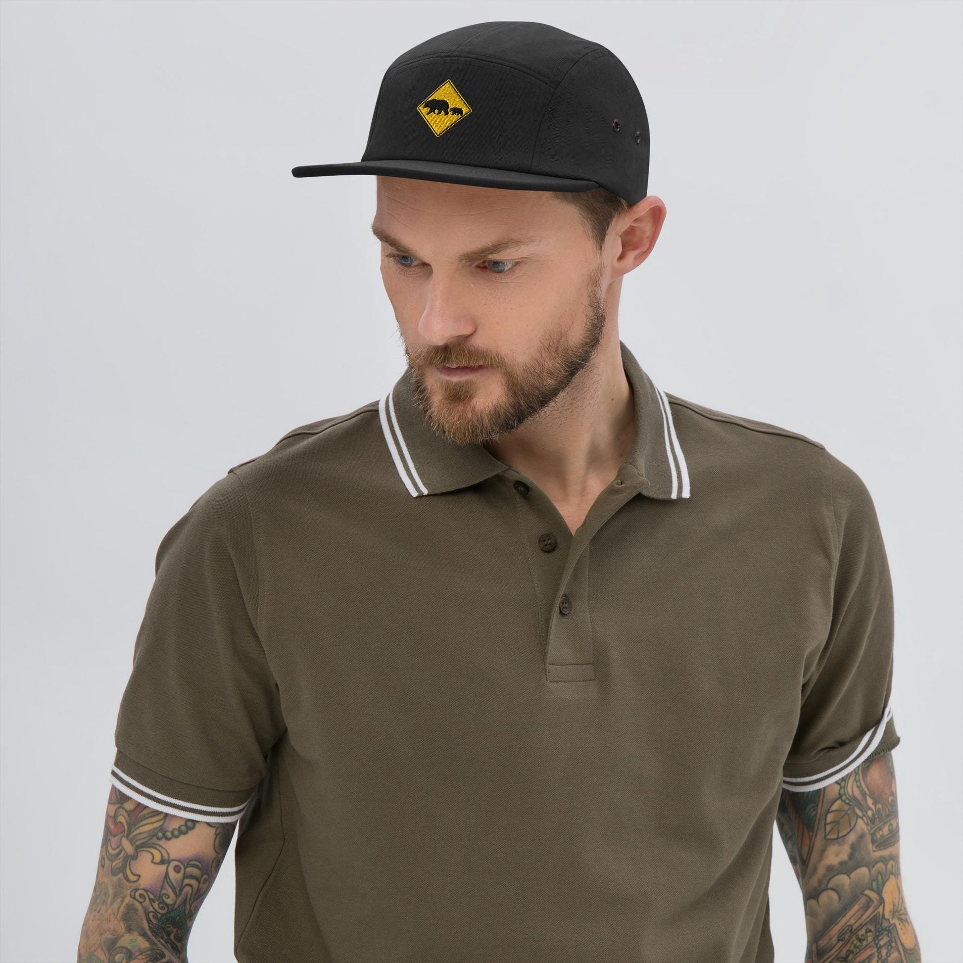 Bear Crossing Five Panel Cap | Nature Sign Hat for Camping, Outdoor Adventure & Wildlife Lovers
