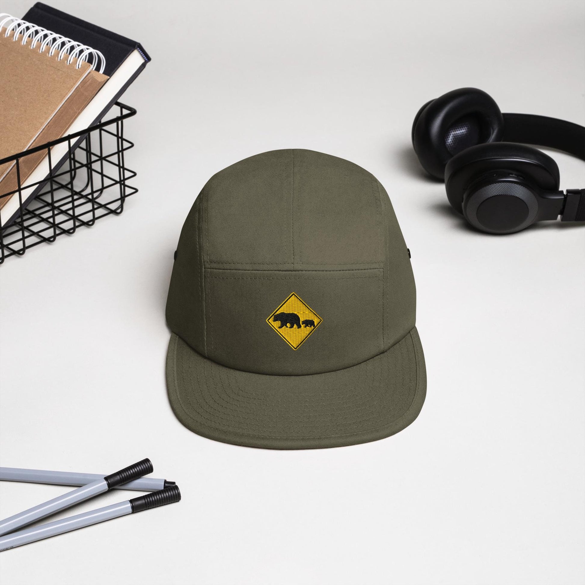 Bear Crossing Five Panel Cap | Nature Sign Hat for Camping, Outdoor Adventure & Wildlife Lovers