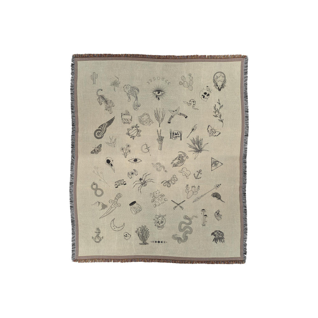 Tattoo Flash Blanket | Alternative Woven Throw | Edgy Home Decor | Tattoo Culture Design