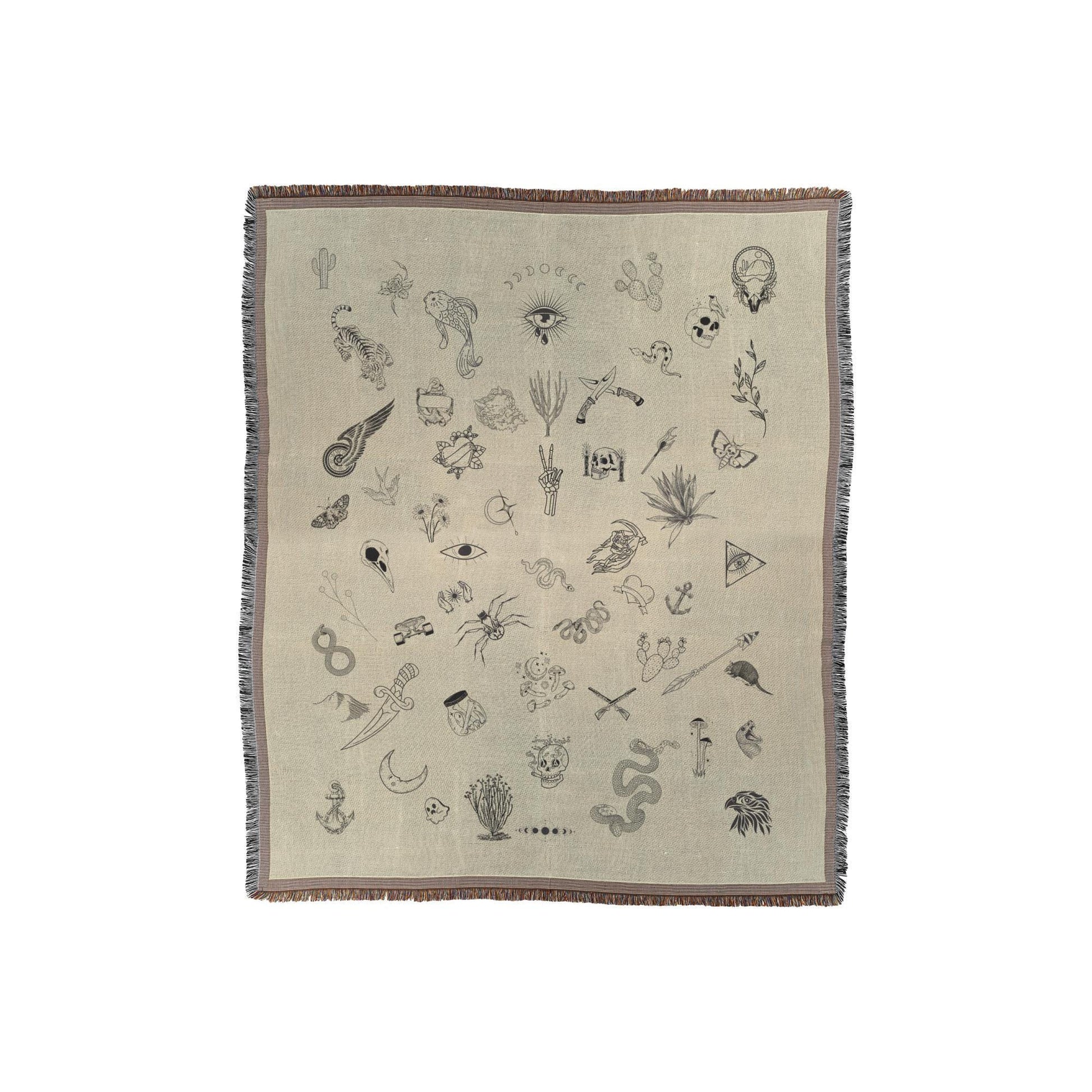 Tattoo Flash Blanket | Alternative Woven Throw | Edgy Home Decor | Tattoo Culture Design