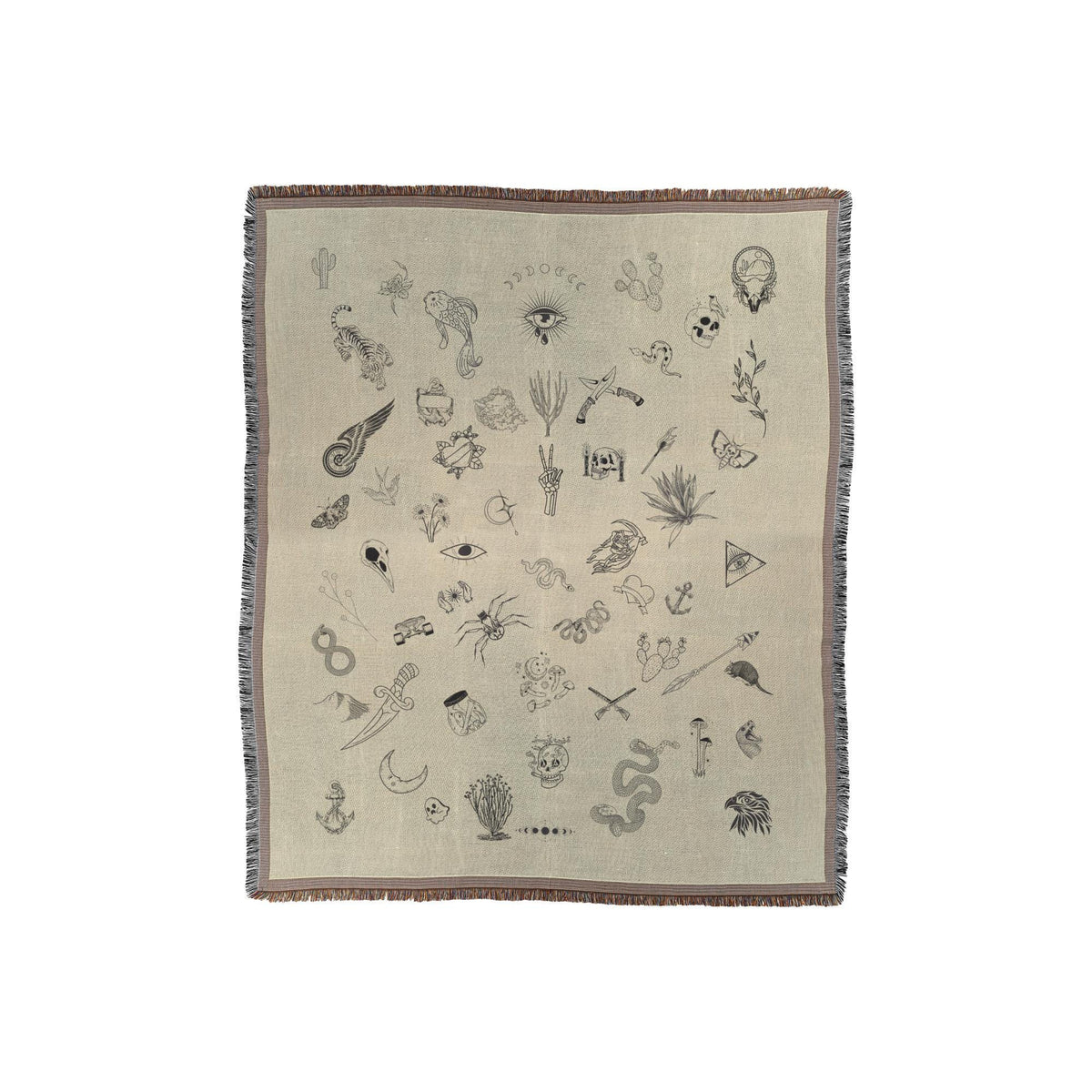 Tattoo Flash Blanket | Alternative Woven Throw | Edgy Home Decor | Tattoo Culture Design