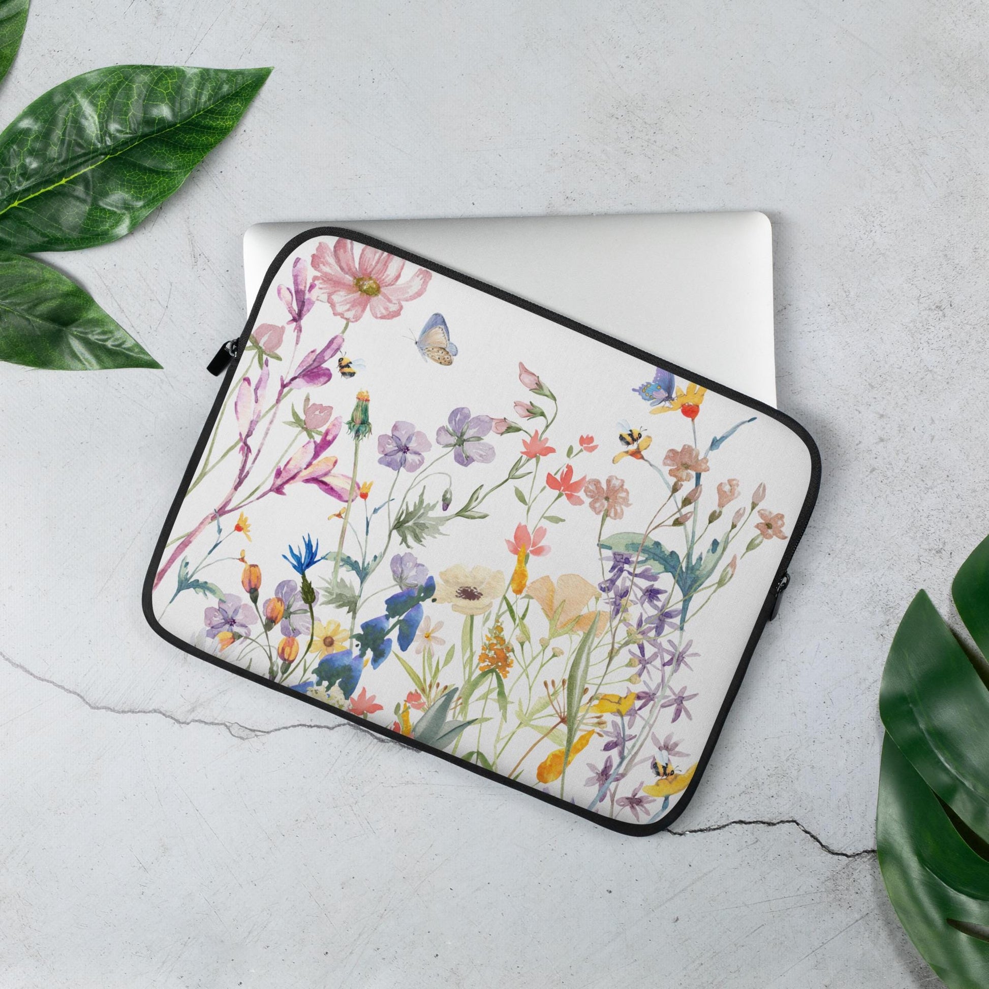 Watercolor Wildflowers Laptop Sleeve | Botanical Design Tech Accessories for Laptop Protection & Style