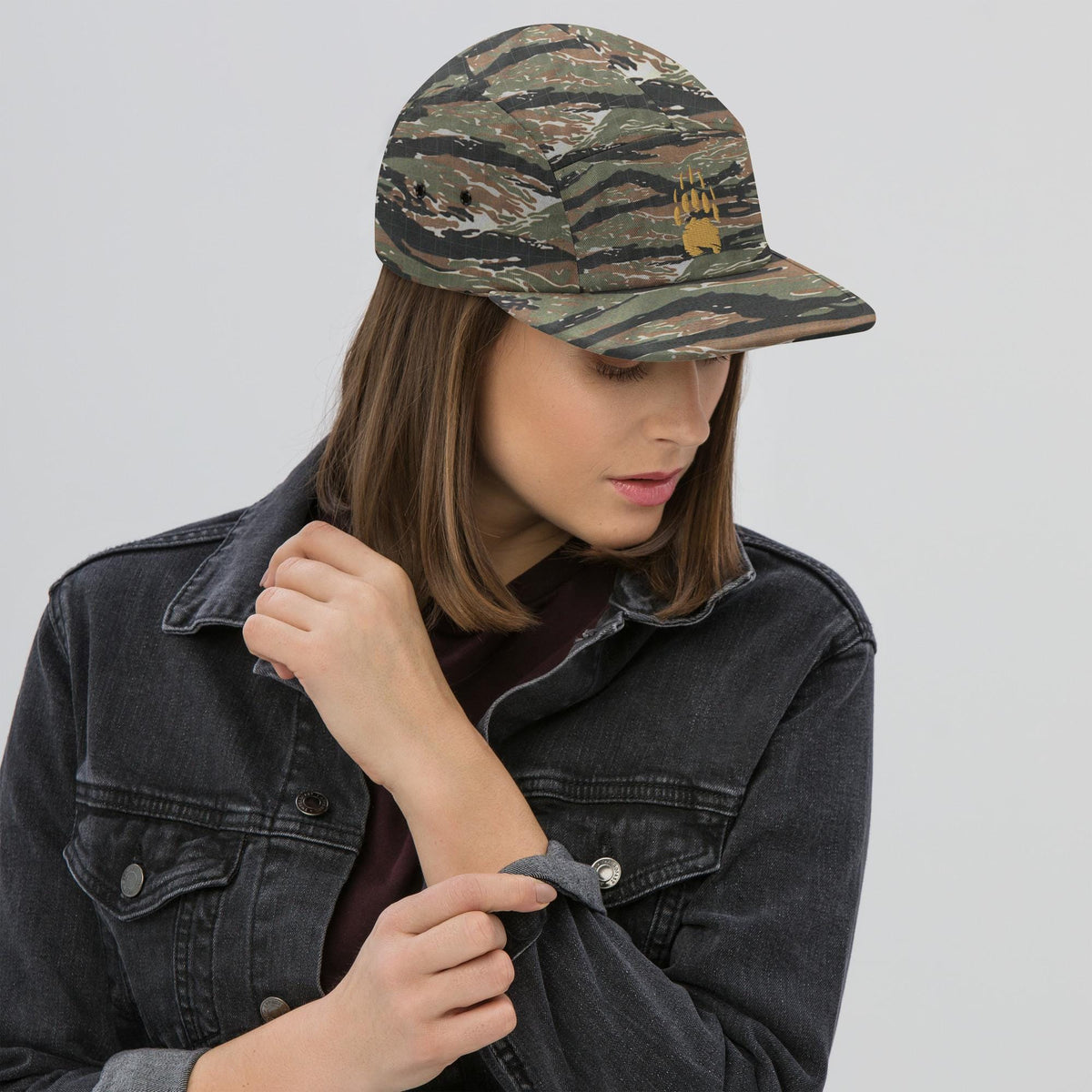 Bear Track Five Panel Hat | Camp Style Hat | Embroidered Bear Paw Cap | Outdoor Adventure Hat | Hiking Gift