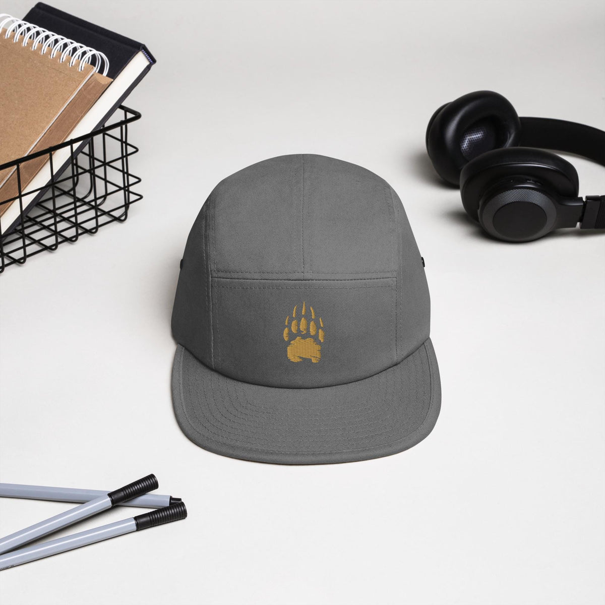Bear Track Five Panel Hat | Camp Style Hat | Embroidered Bear Paw Cap | Outdoor Adventure Hat | Hiking Gift