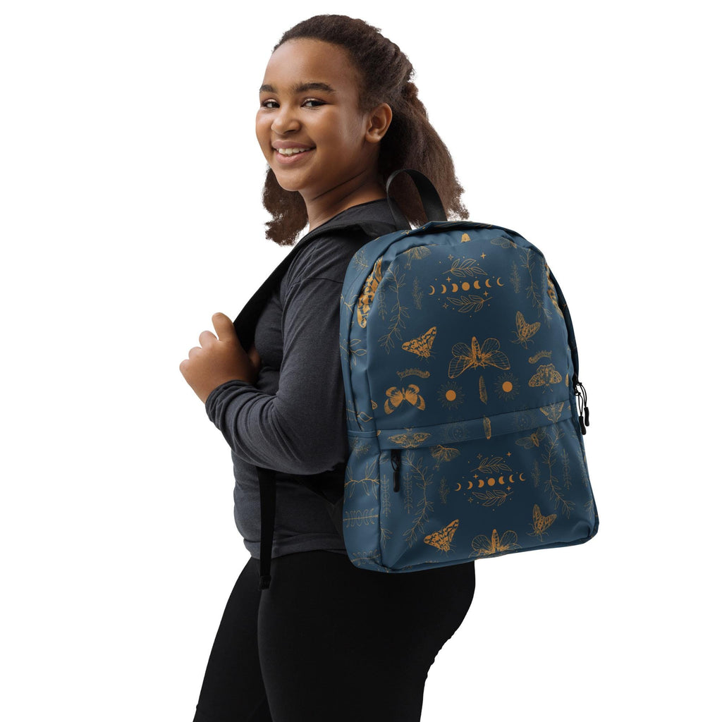 Moths and Moon Phases Backpack | Celestial Boho Gear for Nature Lovers & Stargazers