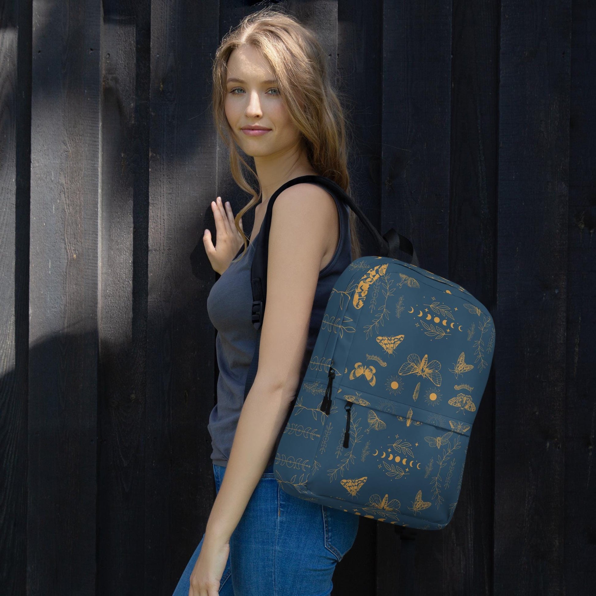 Moths and Moon Phases Backpack | Celestial Boho Gear for Nature Lovers & Stargazers