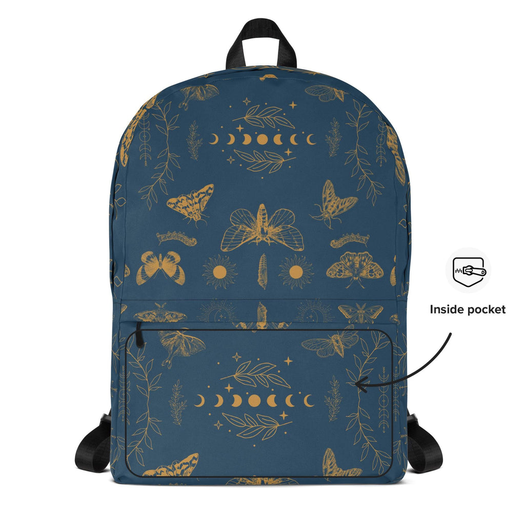 Moths and Moon Phases Backpack | Celestial Boho Gear for Nature Lovers & Stargazers