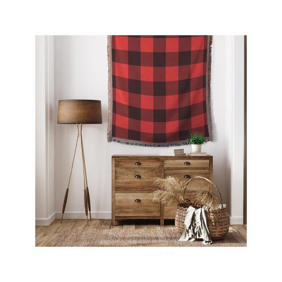 Classic Red Plaid Woven Blanket | Cozy Cabin & Rustic Home Decor | Soft Throw for Fall and Winter