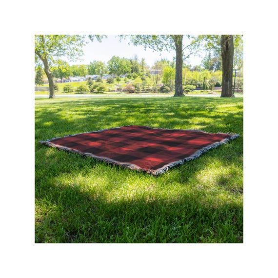 Classic Red Plaid Woven Blanket | Cozy Cabin & Rustic Home Decor | Soft Throw for Fall and Winter