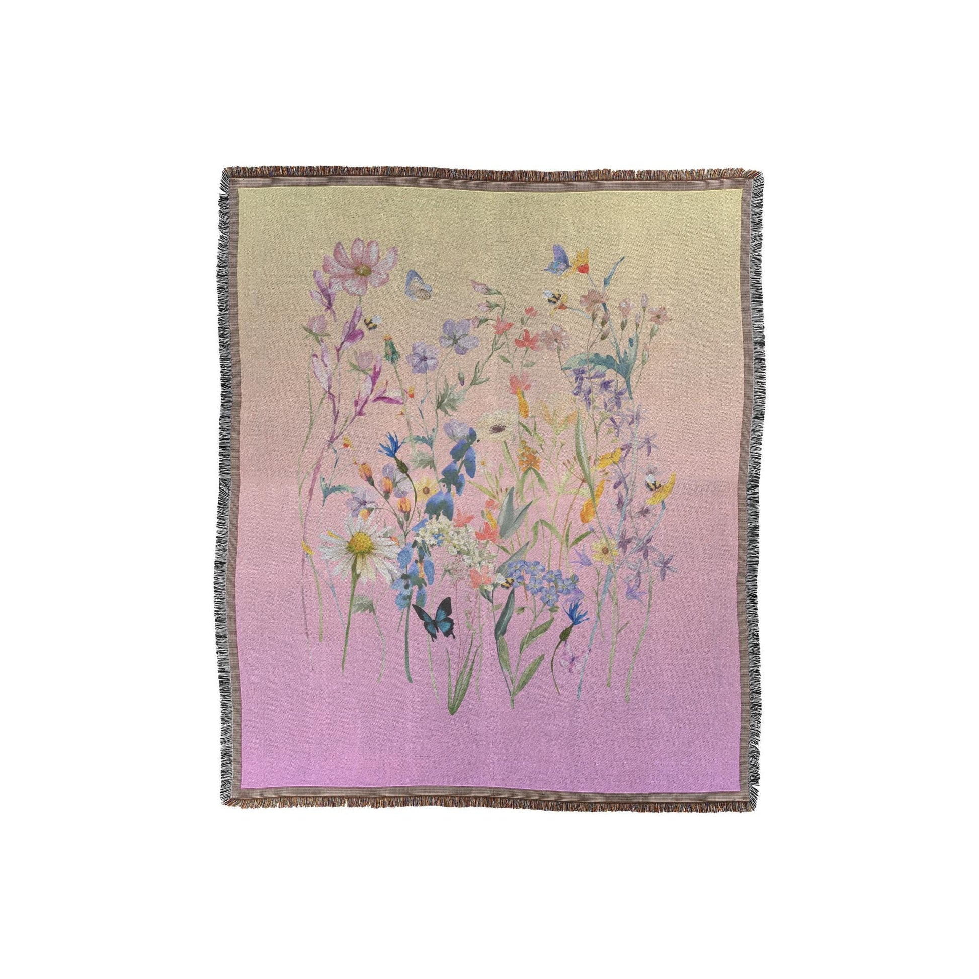 Watercolor Wildflower Woven Throw | Floral Botanical Blanket and Cozy Home Accent | Cottagecore Decor & Boho Nature Design
