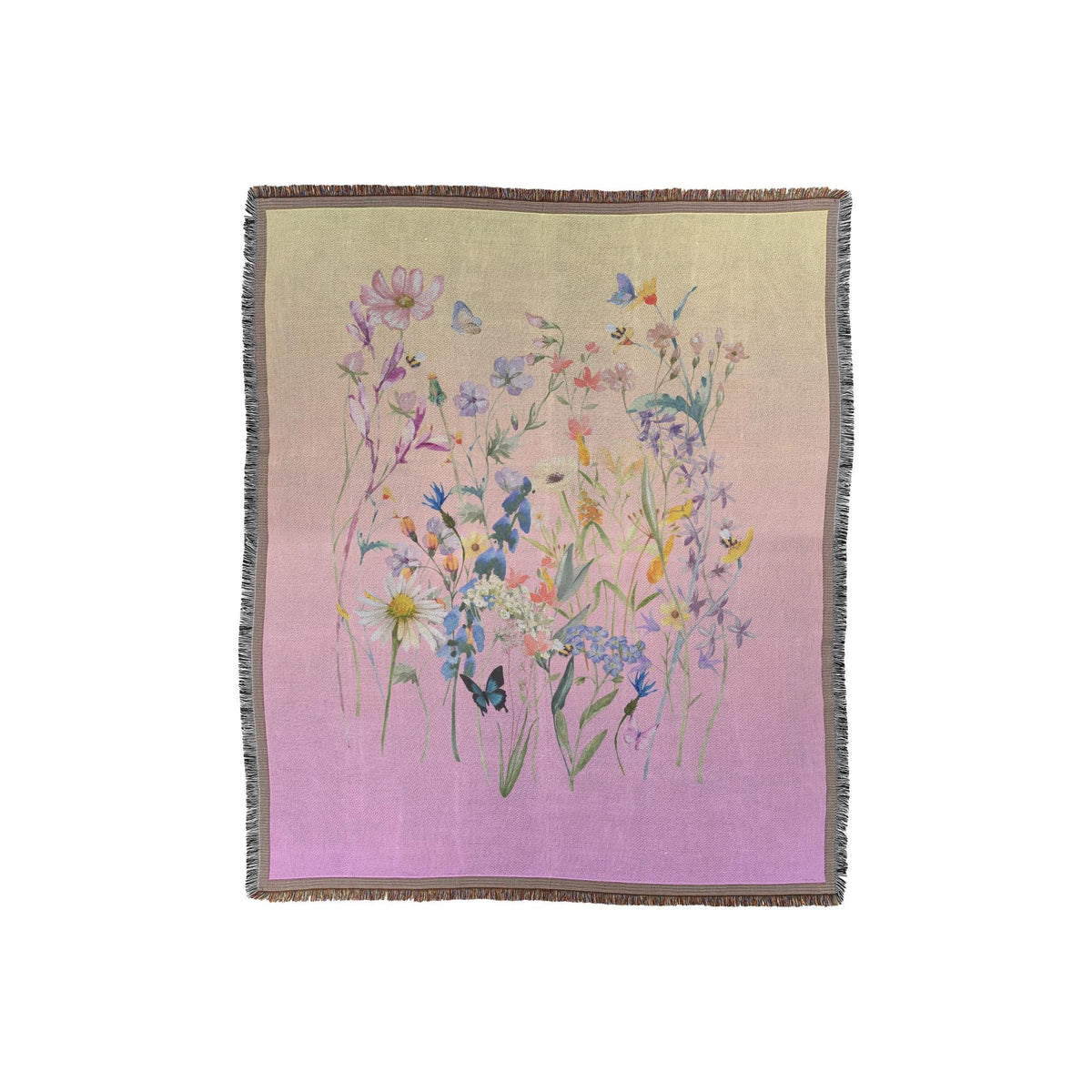 Watercolor Wildflower Woven Throw | Floral Botanical Blanket and Cozy Home Accent | Cottagecore Decor & Boho Nature Design