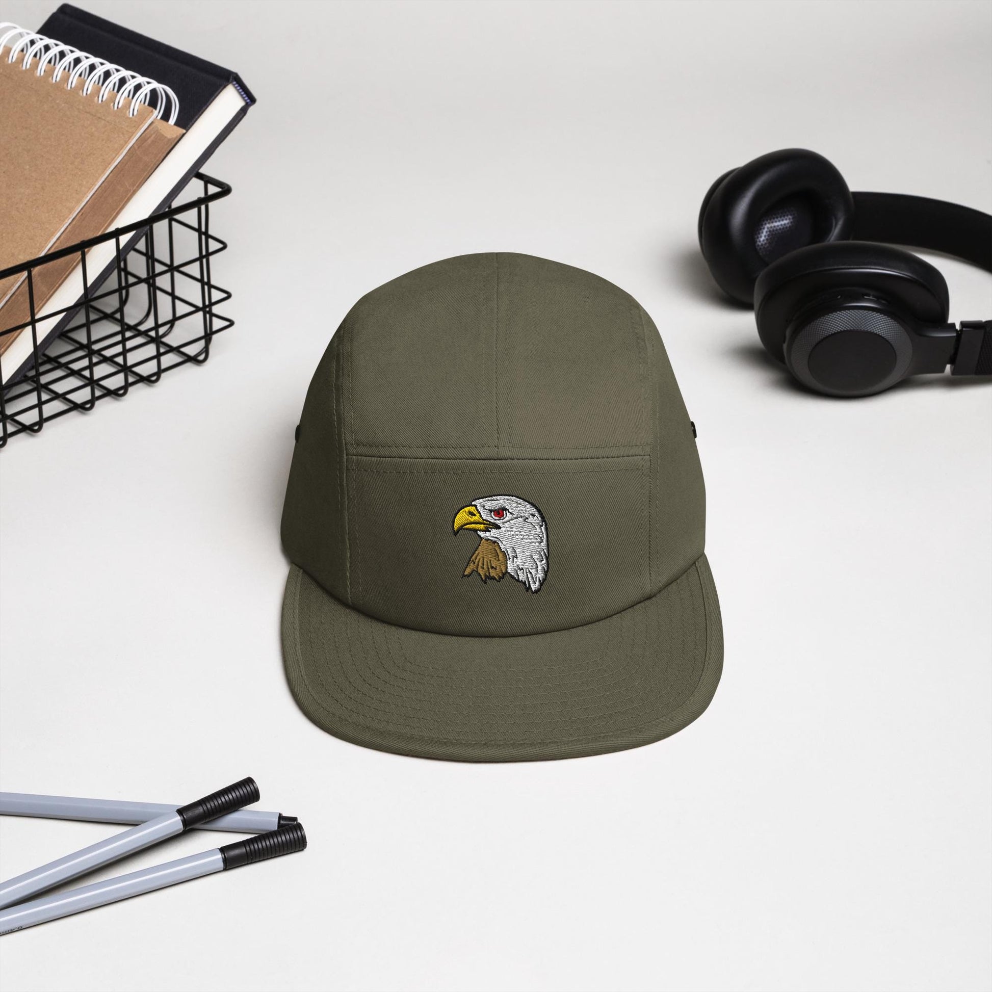 Bald Eagle Embroidered Five Panel Cap | Stylish Camp Style Hat | Wildlife Apparel Gift for Nature Lovers | Animal Embroidered Hat