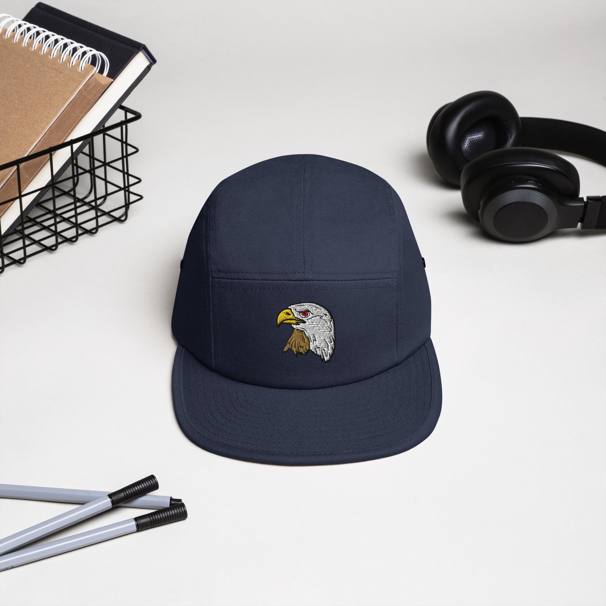 Bald Eagle Embroidered Five Panel Cap | Stylish Camp Style Hat | Wildlife Apparel Gift for Nature Lovers | Animal Embroidered Hat