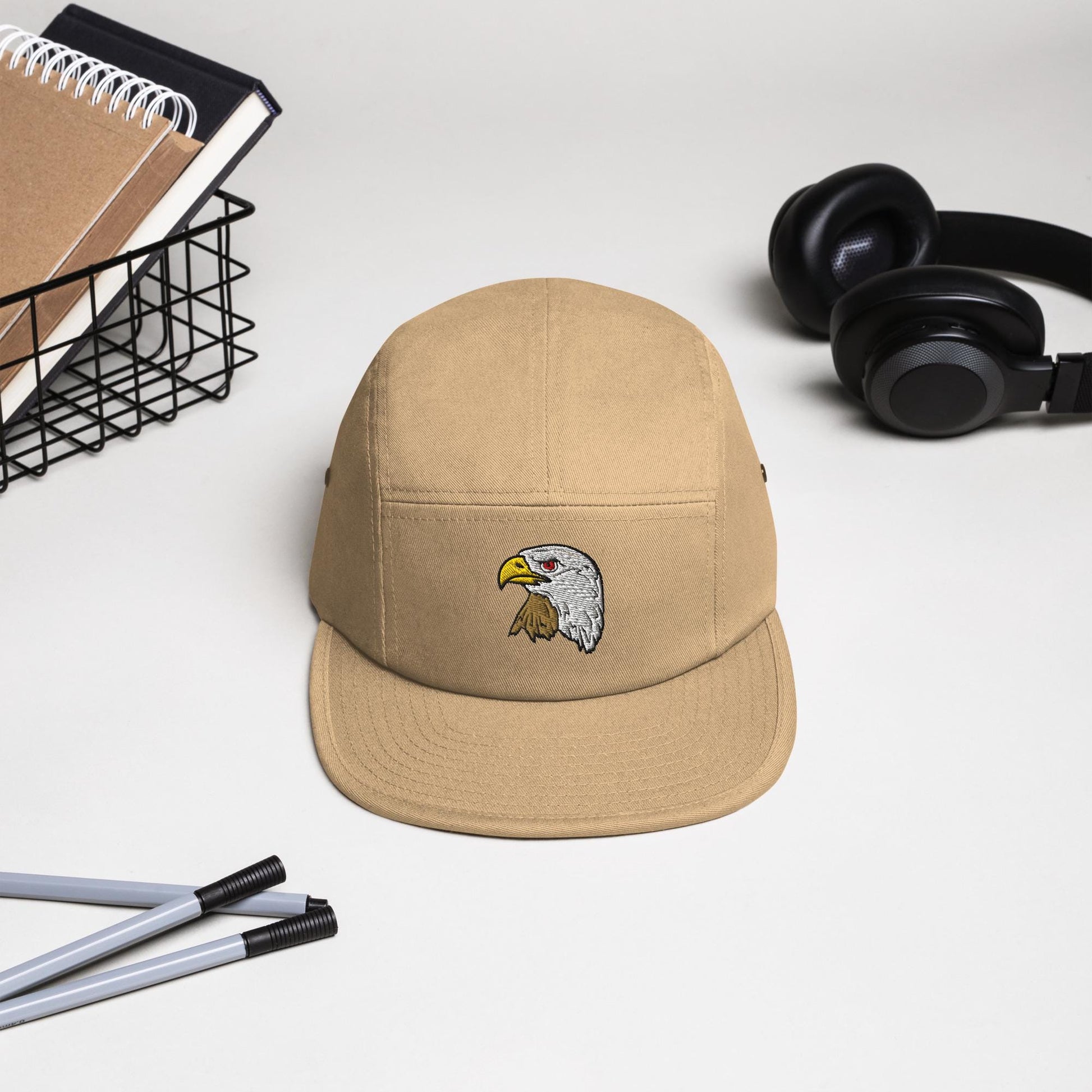 Bald Eagle Embroidered Five Panel Cap | Stylish Camp Style Hat | Wildlife Apparel Gift for Nature Lovers | Animal Embroidered Hat