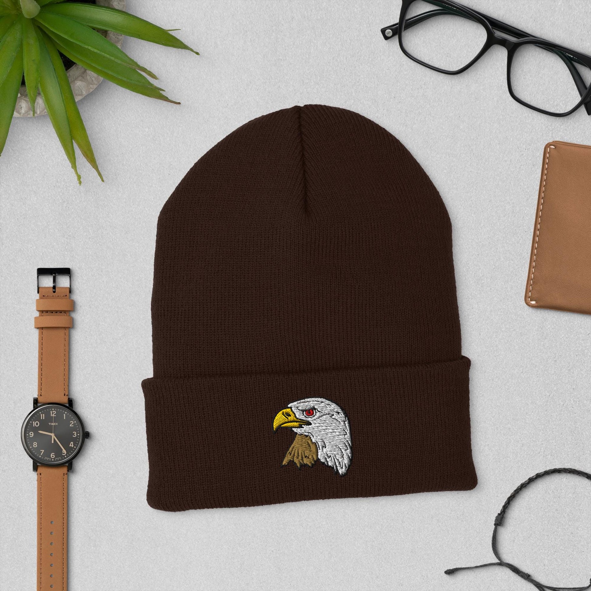 Bald Eagle Cuffed Embroidered Beanie | Cozy Winter Hat | USA Wildlife Apparel | Perfect Gift for Nature Lovers & Outdoor Enthusiasts