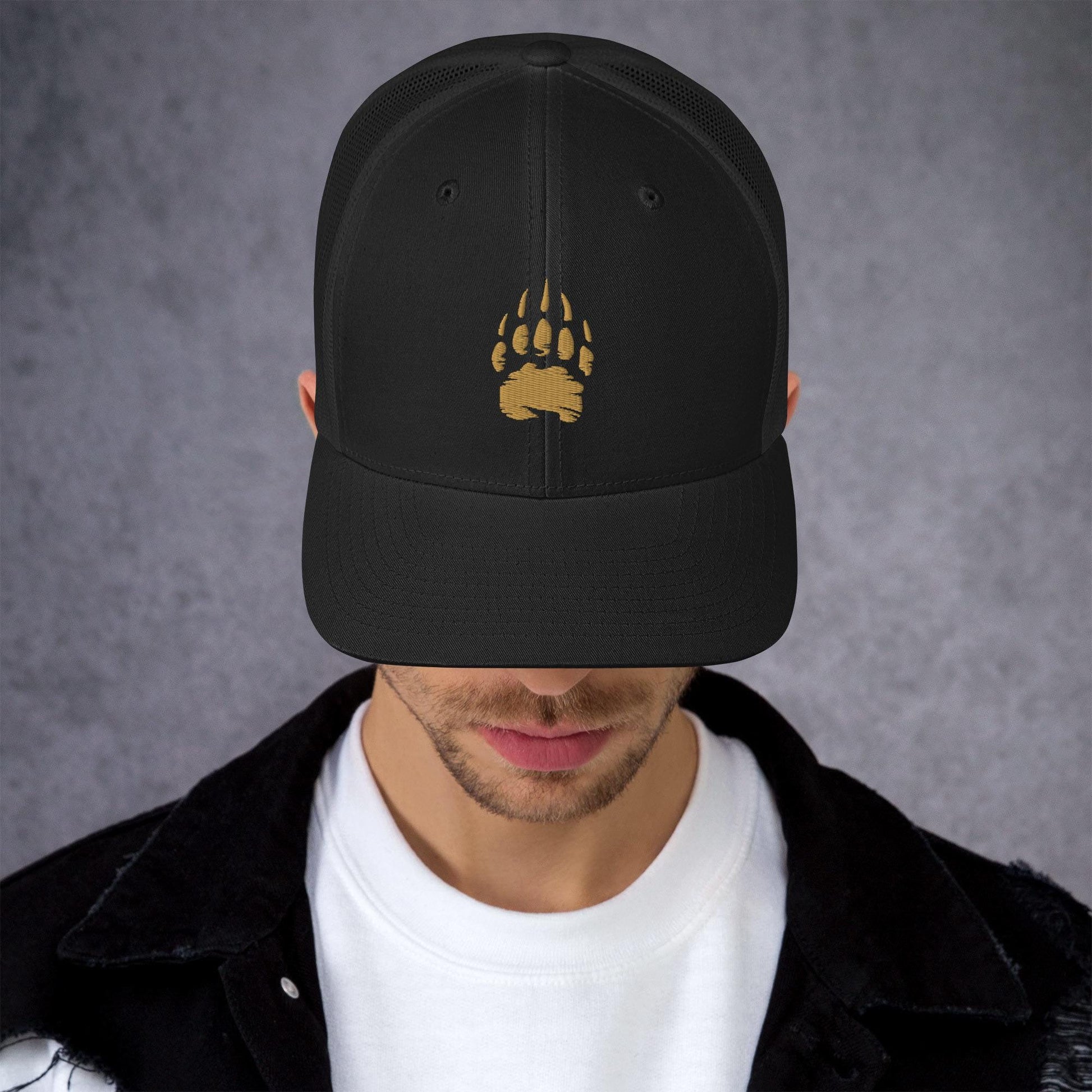 Bear Track Retro Trucker Cap | Vintage Style Embroidered Hat for Outdoor Adventures & Camping Gear | Adjustable Fit, Great Gift Idea