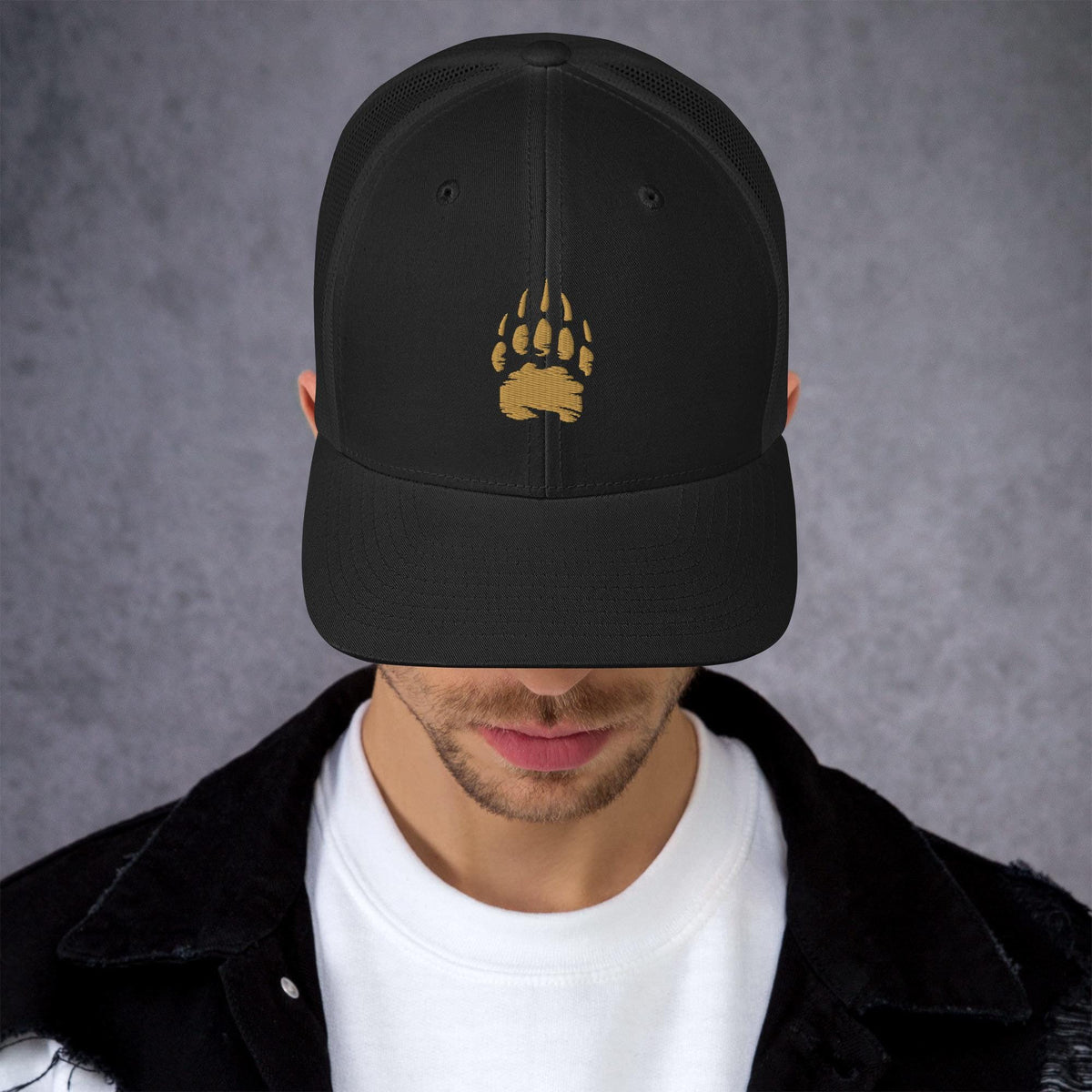 Bear Track Retro Trucker Cap | Vintage Style Embroidered Hat for Outdoor Adventures & Camping Gear | Adjustable Fit, Great Gift Idea
