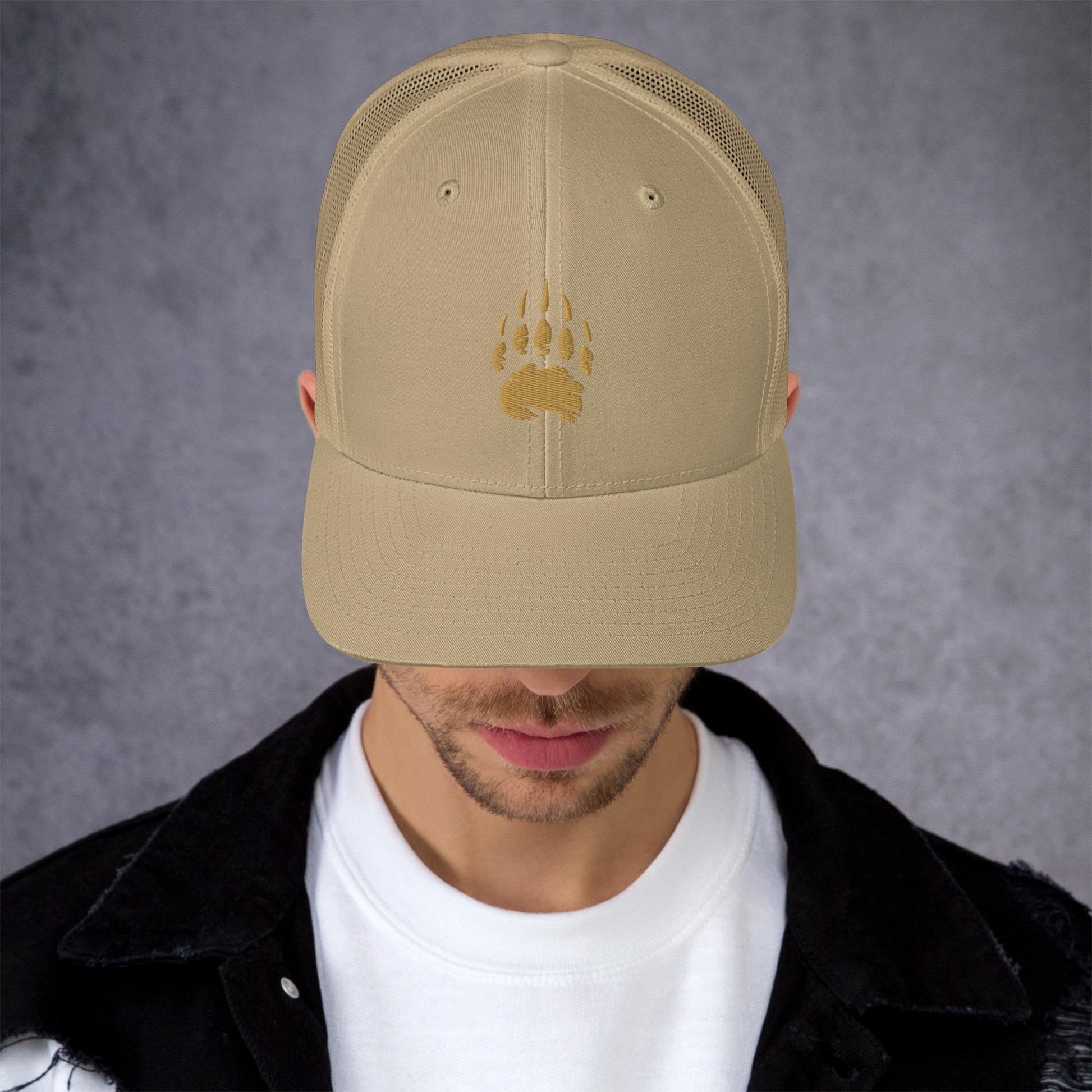 Bear Track Retro Trucker Cap | Vintage Style Embroidered Hat for Outdoor Adventures & Camping Gear | Adjustable Fit, Great Gift Idea