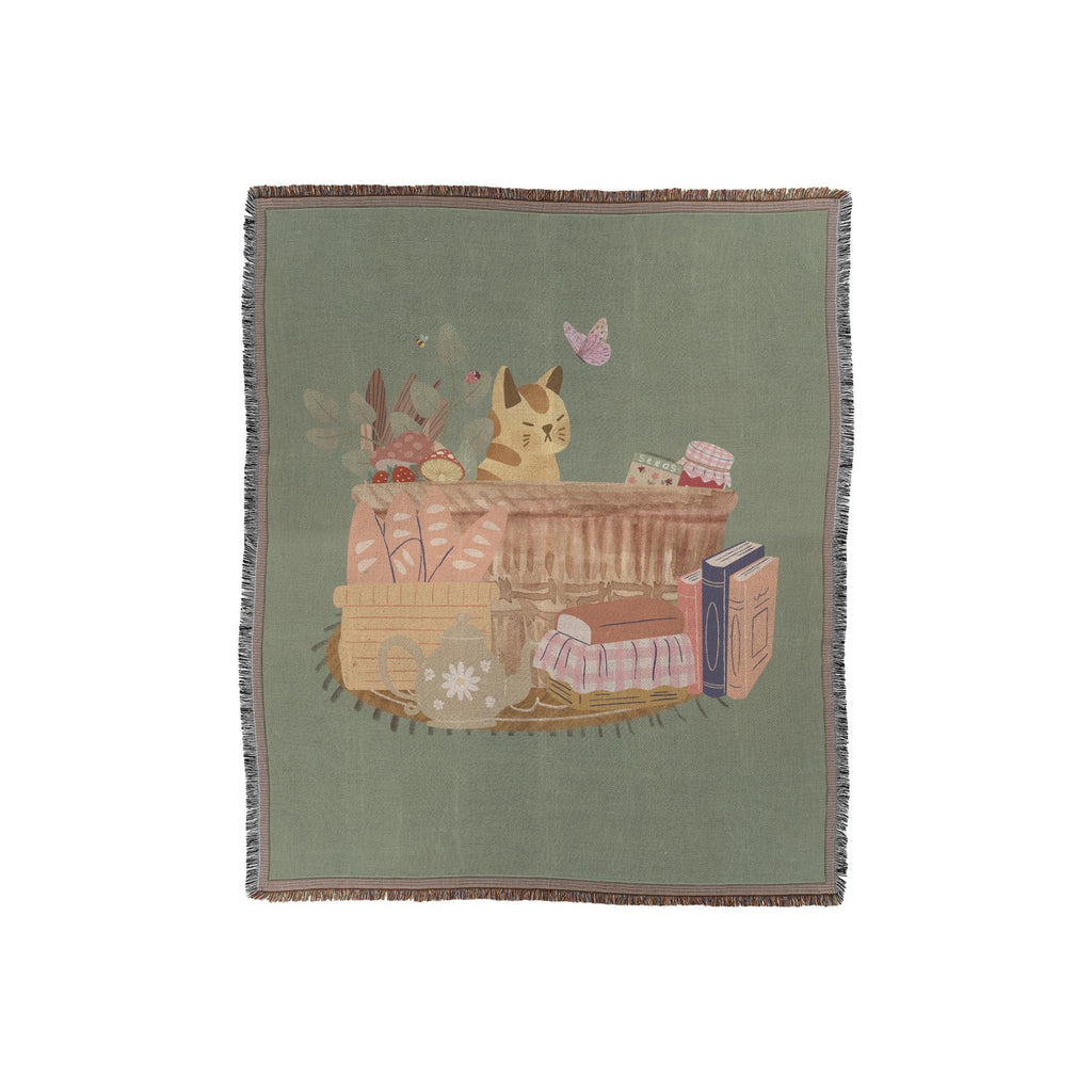 Cat in a Basket | Cottagecore Woven Throw | Cozy Rustic Blanket | Cute Cat Blanket | Farmhouse Vibes