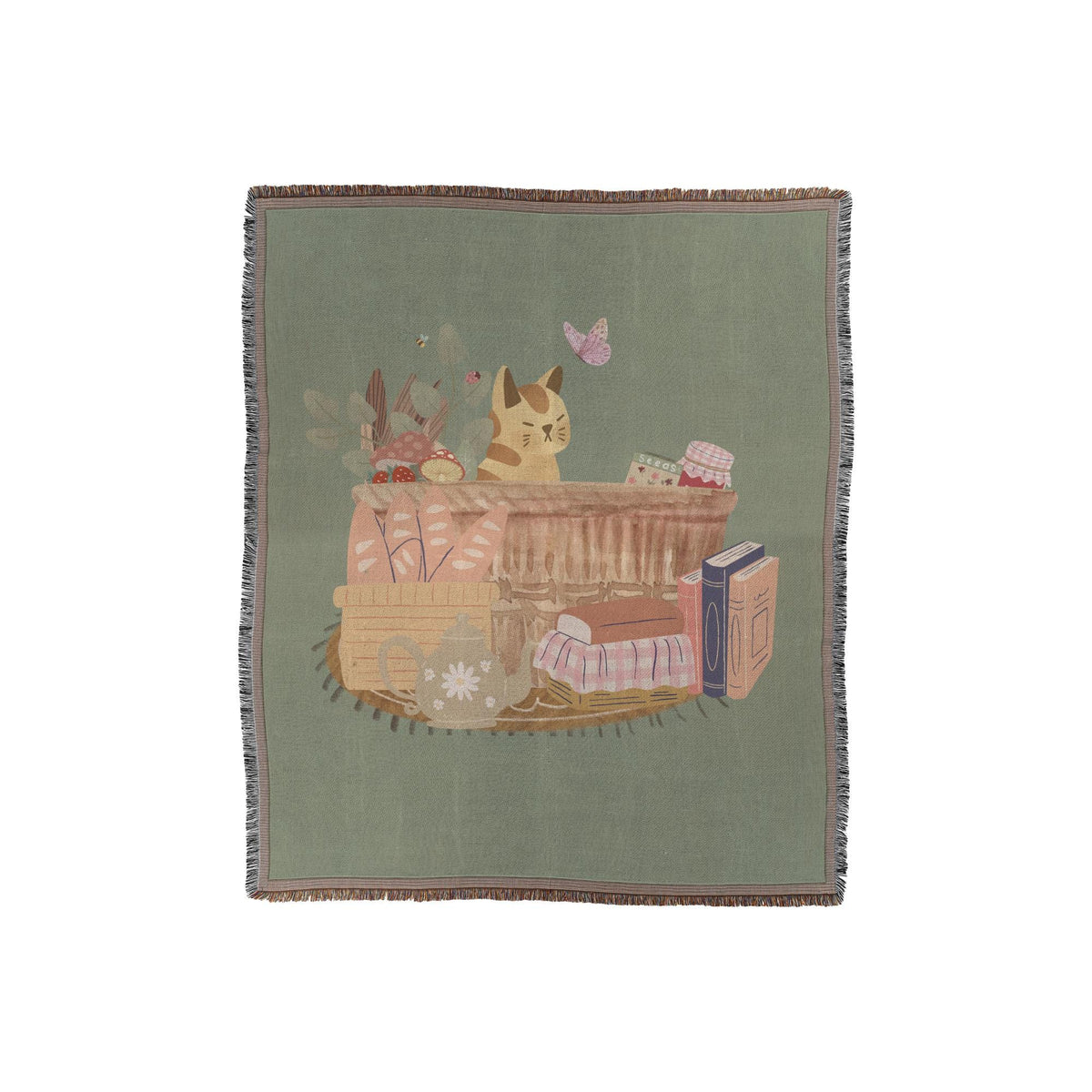Cat in a Basket | Cottagecore Woven Throw | Cozy Rustic Blanket | Cute Cat Blanket | Farmhouse Vibes