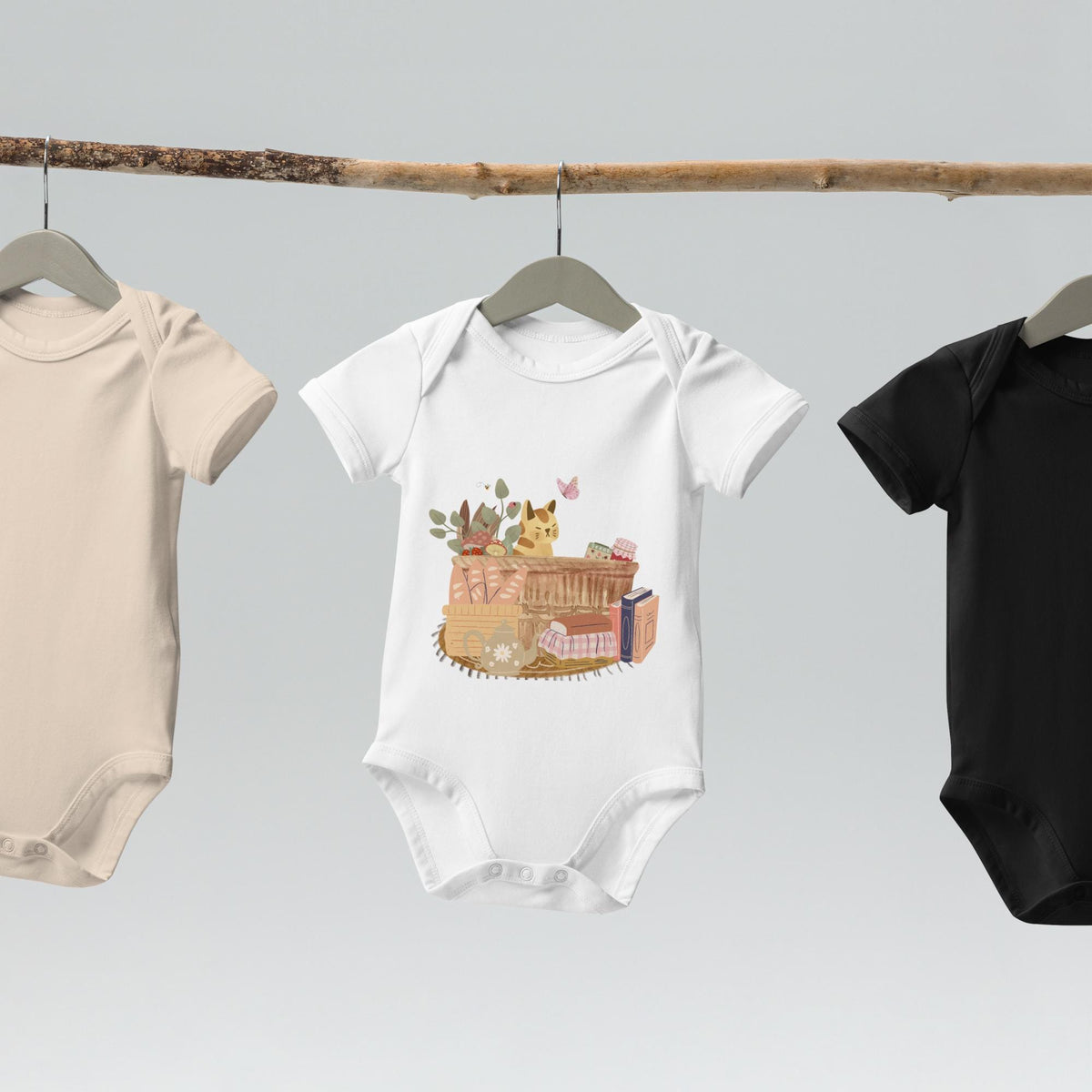 Cat in a Basket Baby Bodysuit | Cute Cottagecore Outfit | Adorable Farmhouse Cat Design
